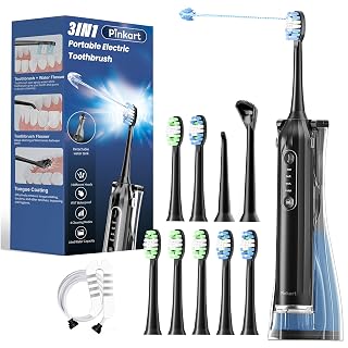 Pinkart 3 in 1 Electric Toothbrush with Water Flosser Combo for Adults, Toothbrush Flosser Combo in One, 8 Brush Heads, Flosser Tip, 180ML Water Tank, Rechargeable Portable Oral Irrigator (Black) - Amazon product rated Grade B