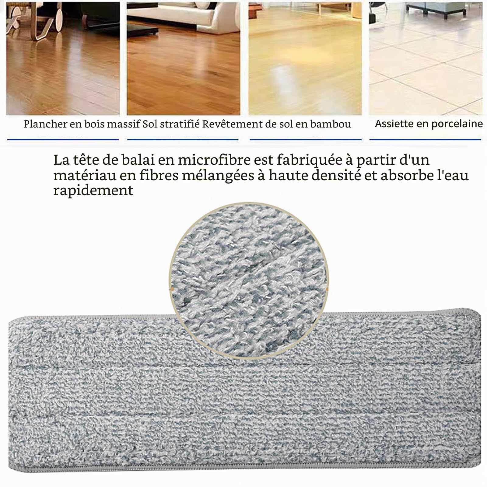 Lot de 6 serpillères de rechange en microfibre, env. 33 x 12 cm, pour enlever les taches et nettoyer le sol