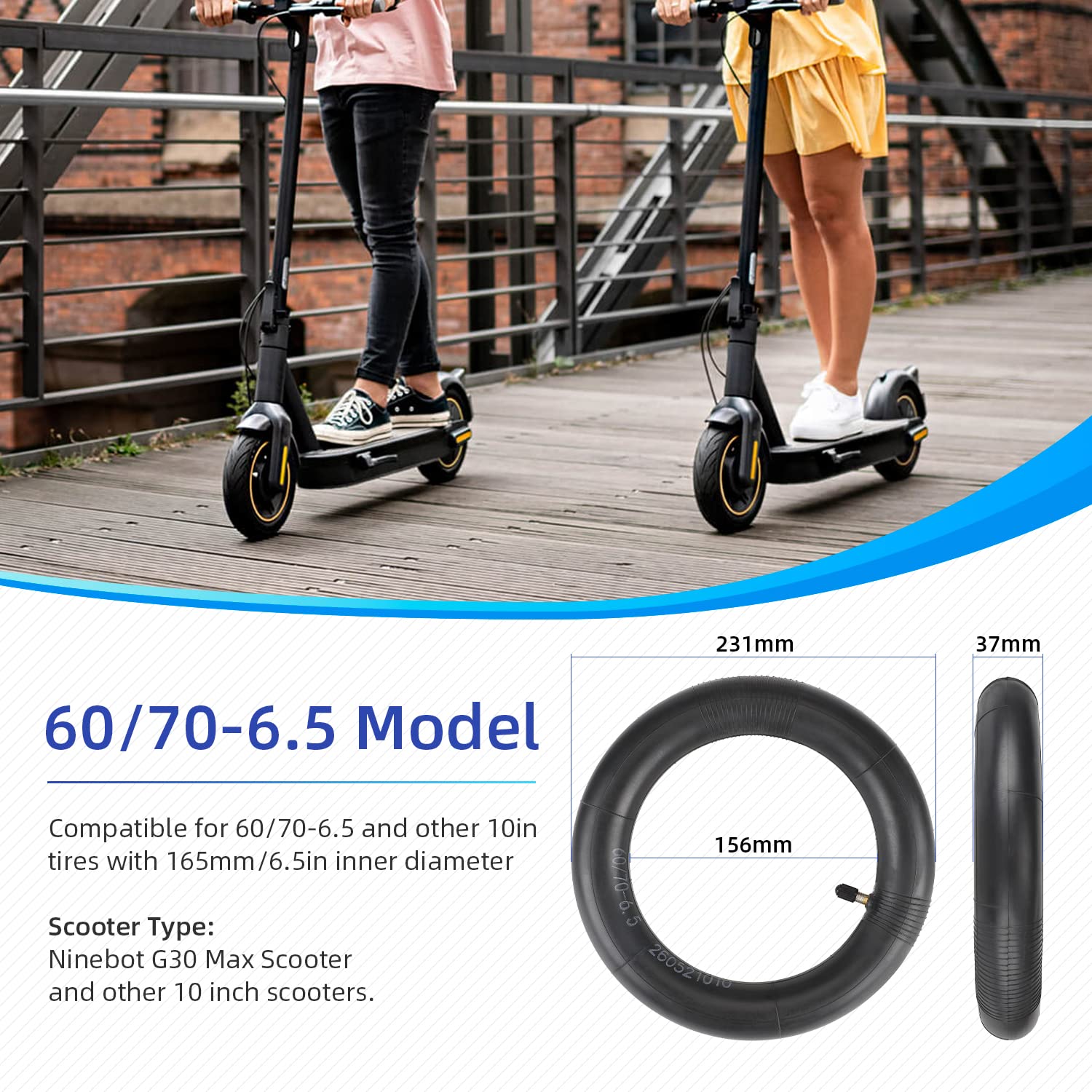 ulip (2-Pack) 60/70-6.5 Inner Tube Replacement Straight Vavle 10 Inch Scooter Tubes Tires for Ninebot Max G30 G30D G30LP and Other Scooters with 10 inch Wheels