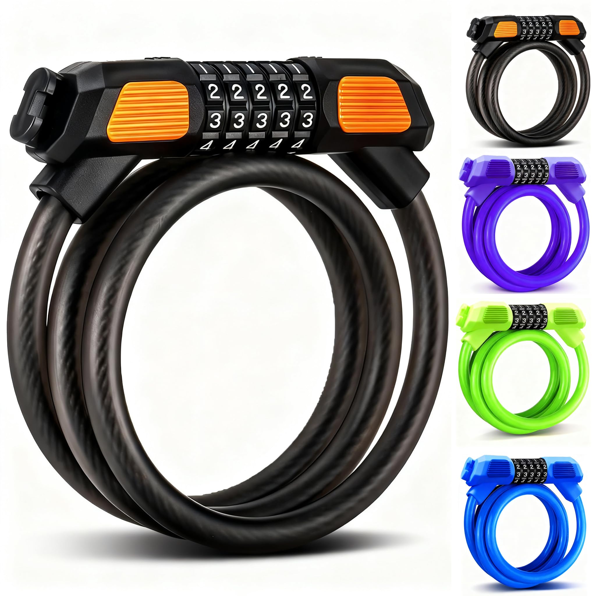Fenxyo Bike Locks Heavy-Duty, High-Security Bike Cable Lock with Passcode Unlock, 𝟏𝟐𝟎𝐜𝐦/𝟏𝟐𝐦𝐦 Weather Resistant Resettable Bicycle Combination Cycle Lock for E-Bike Mountain Bike Ski Gate