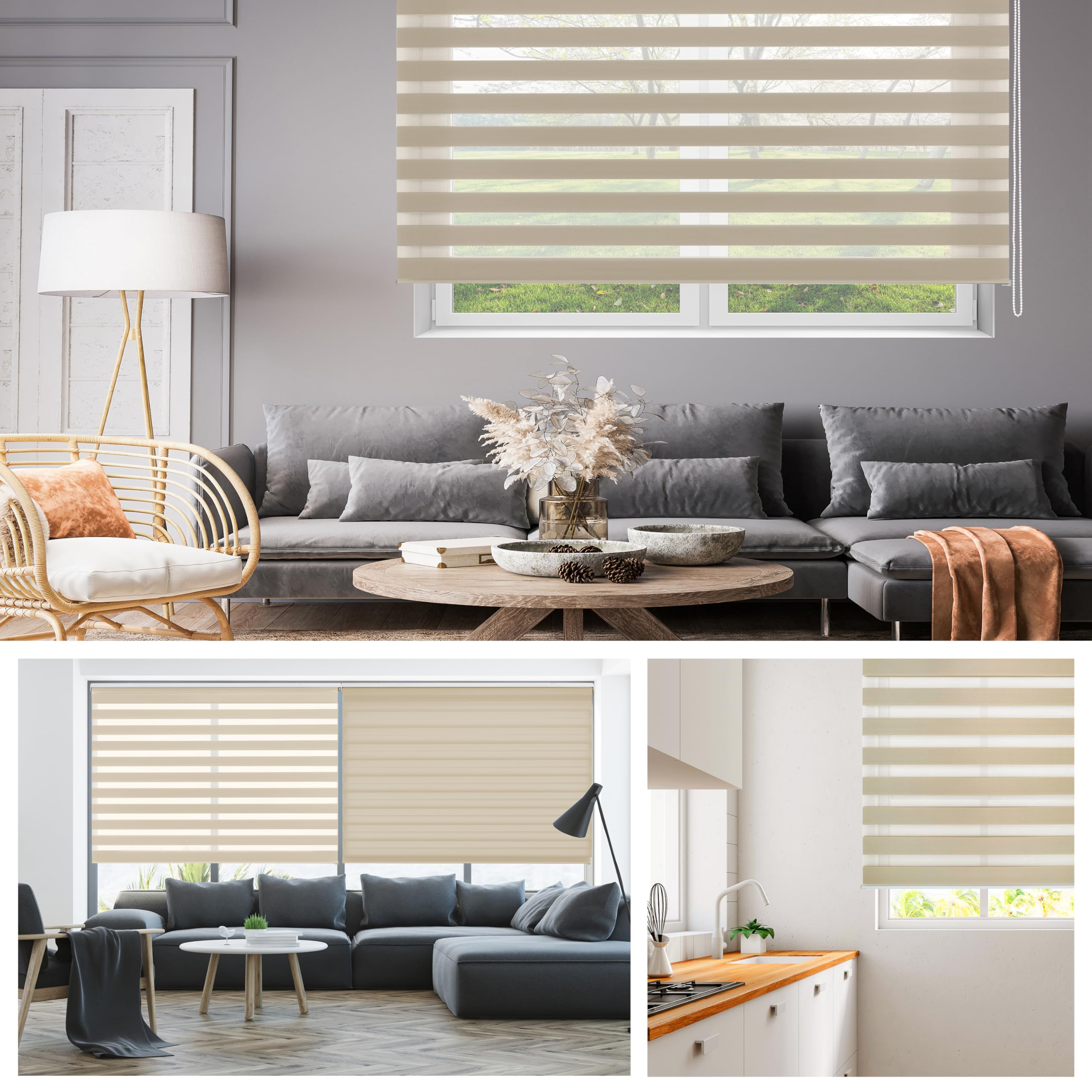 Blindecor Lira doppelrollo - duo rollo tag und nacht Beige - 80 x 180 cm (Breite x Länge) – Bild 5