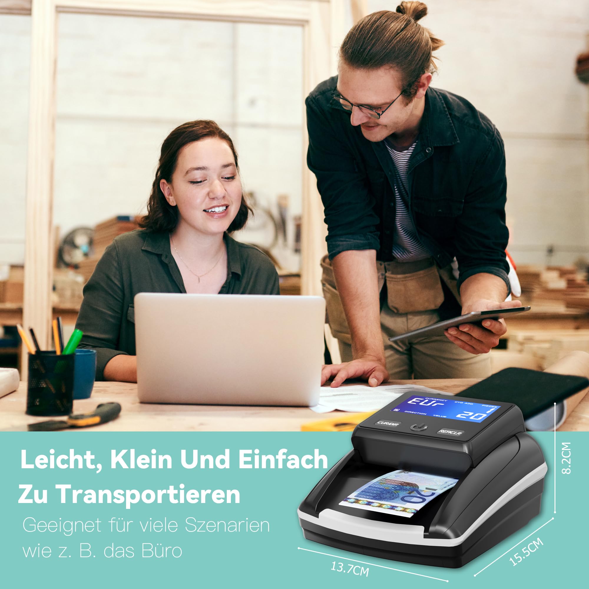 STANEW Banknotenprüfer & Geldzähler 2in1, Kompakt, Euro/Pfund/Dollar