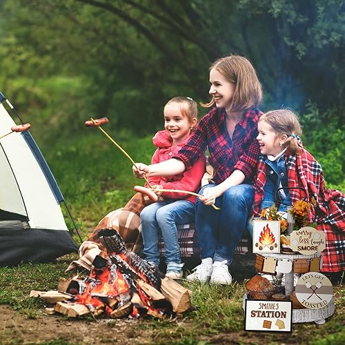 Miniatura 5 de Bucherry Juego de 10 piezas de decoración de bandejas escalonadas para campamento, granja, madera, letrero de madera, decoración de fiesta, centro