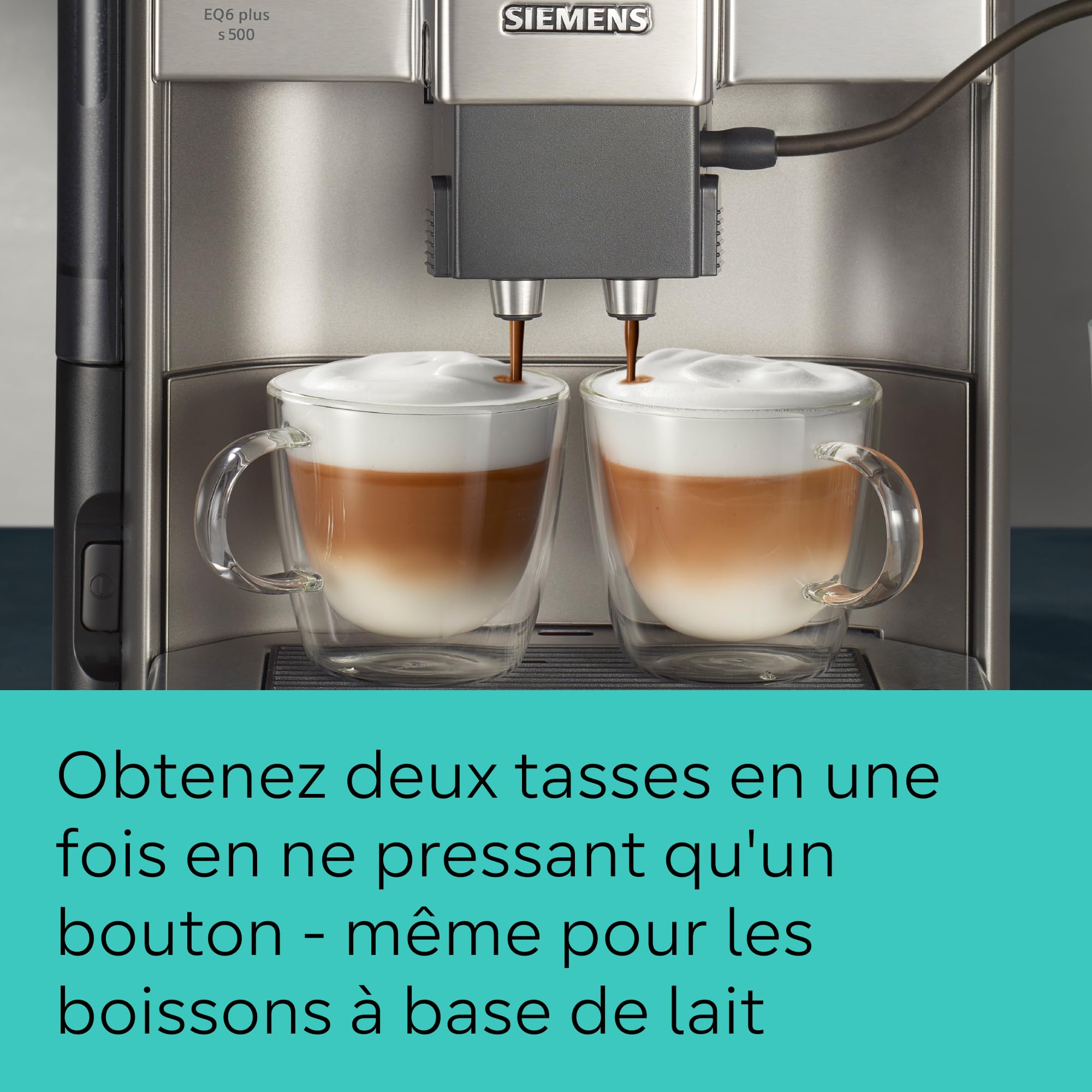 Siemens, machine à café automatique, système de lait, 12 boissons, nettoyage automatique du système de lait, broyeur en céramique, large écran tactile, EQ6 plus s500, TE655203RW