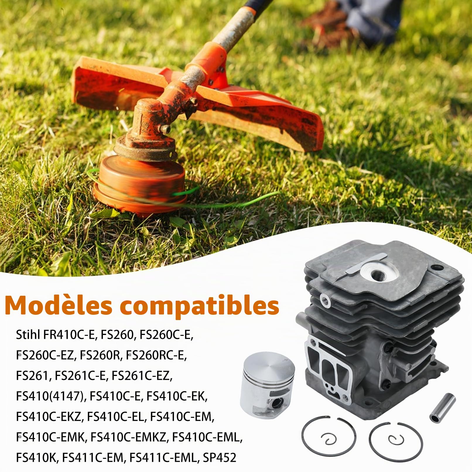 Kit de piston cylindrique 42 mm pour Stihl FR410C-E FS260 FS260C-E FS260C-EZ FS260R FS260RC-E FS261 FS261C-E FS261C-EZ FS410, remplacement OEM 4147 020 1207