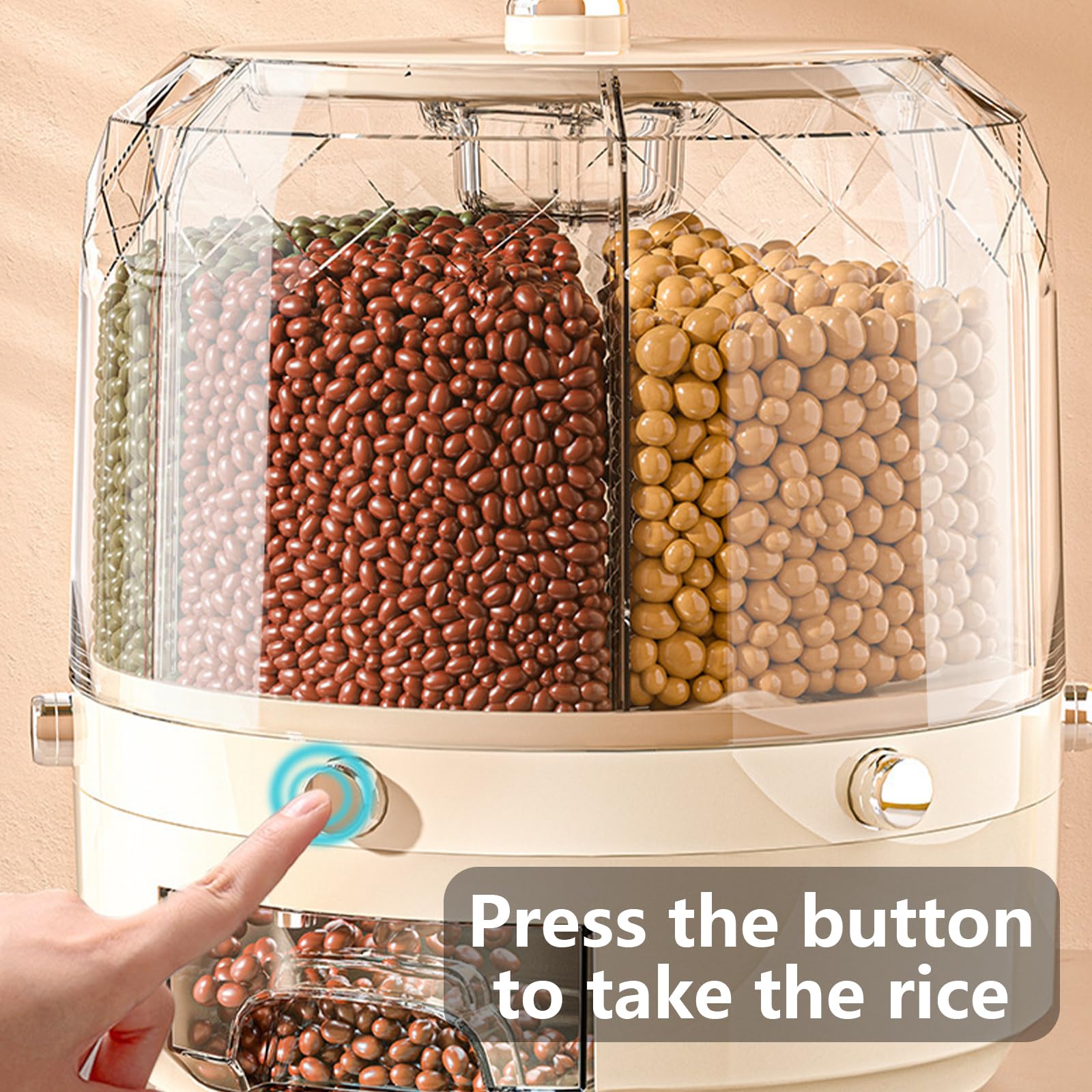 Distributeur de riz scellé rotatif à 360 degrés, boîte à riz robuste avec fenêtre d'inventaire visuel, boîte de rangement pour céréales rotatives