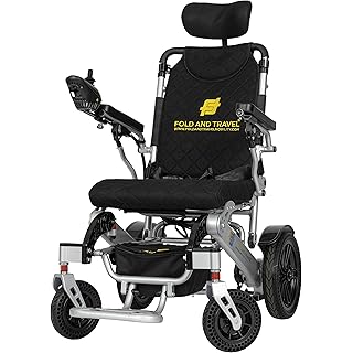 Fold And Travel Auto Recline Foldable Electric Wheelchair for Adults and Seniors Power Wheelchair (Silver)