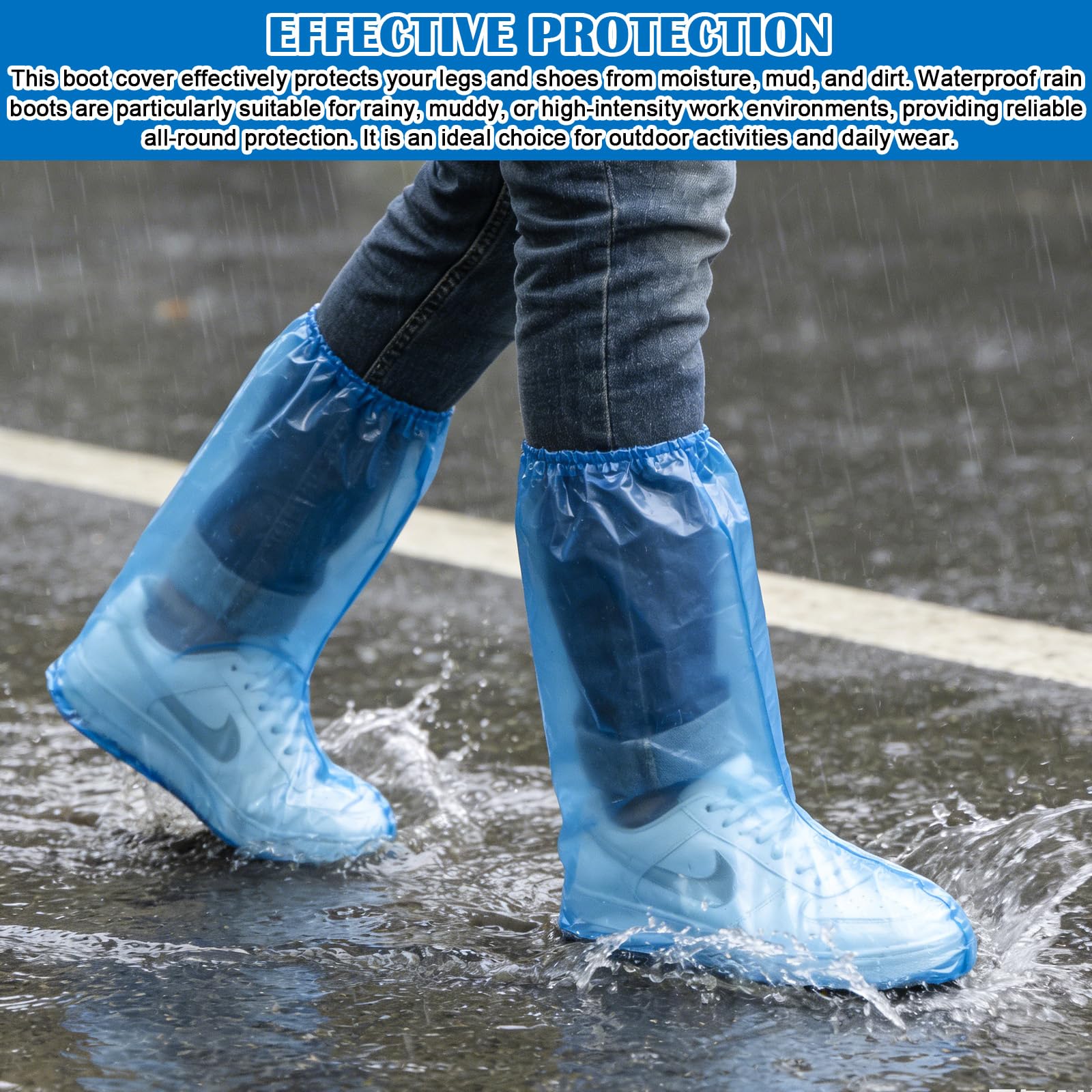 Copriscarpe impermeabili PE 38x50 cm con elastici per pioggia blu 40 pezzi