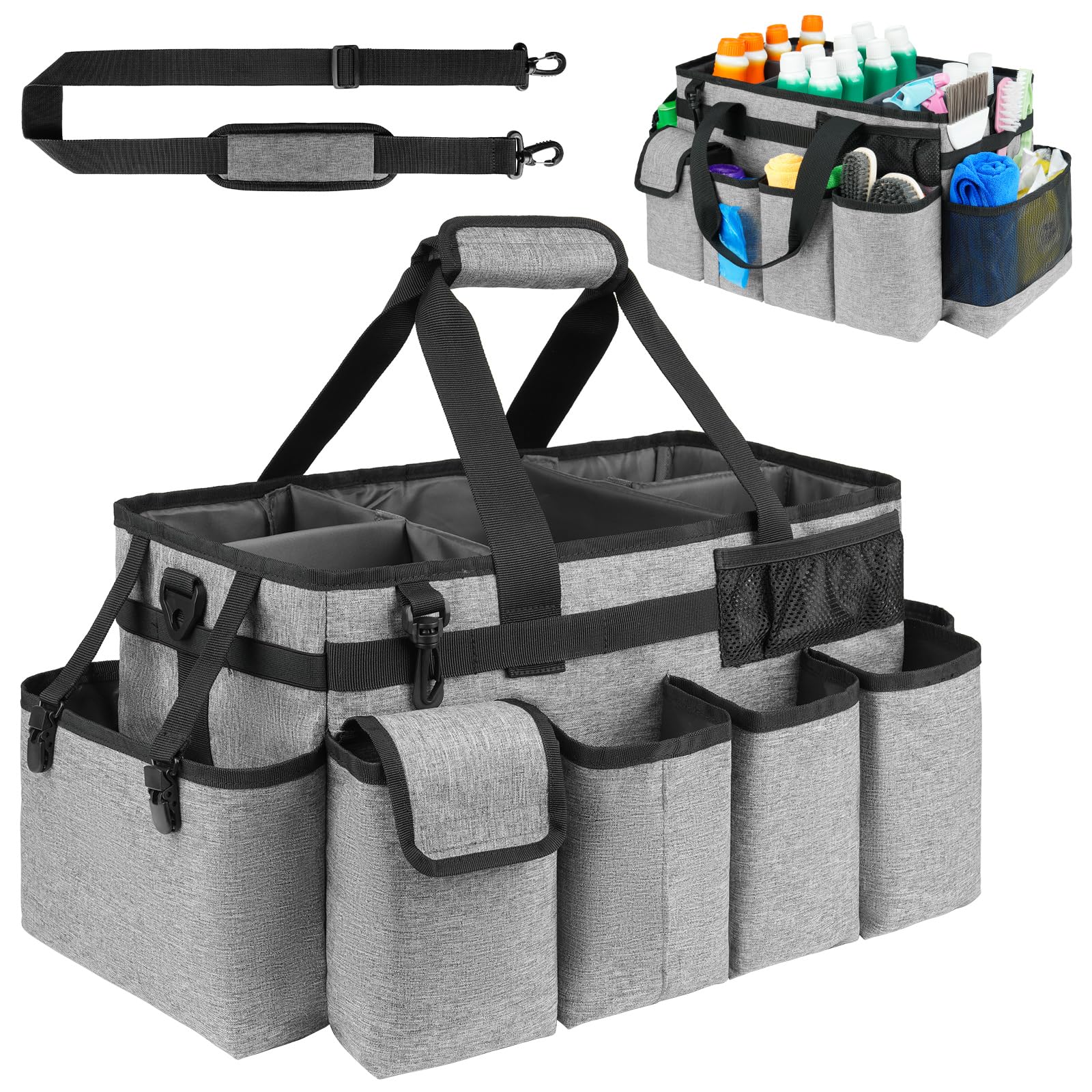 Cleaning Caddy Bag,Extra Large Cleaning Supplies Organizer with Handle for Housekeepers,Gray