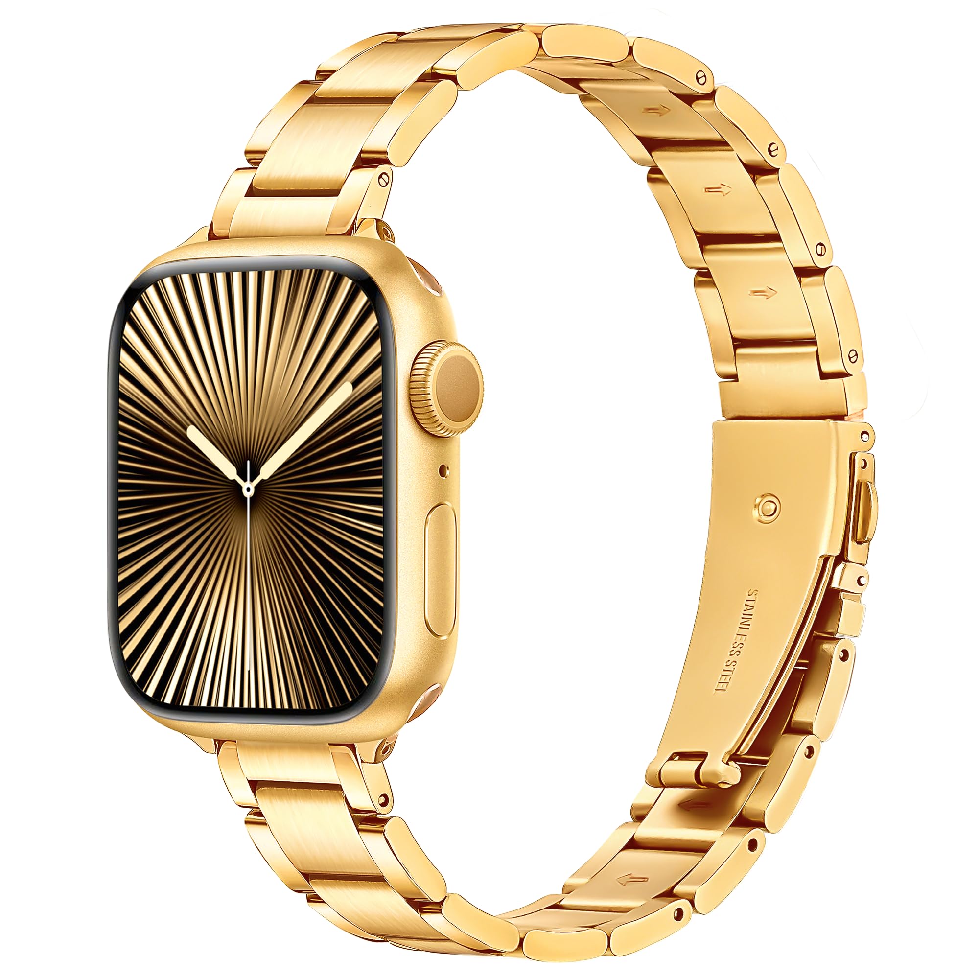 Wipalor Metal Stainless Steel Band Fit Gold Apple Watch Bands for Women 42mm 41mm 40mm 38mm, Thin Slim iWatch Band for Women, Dressy Cute Band for