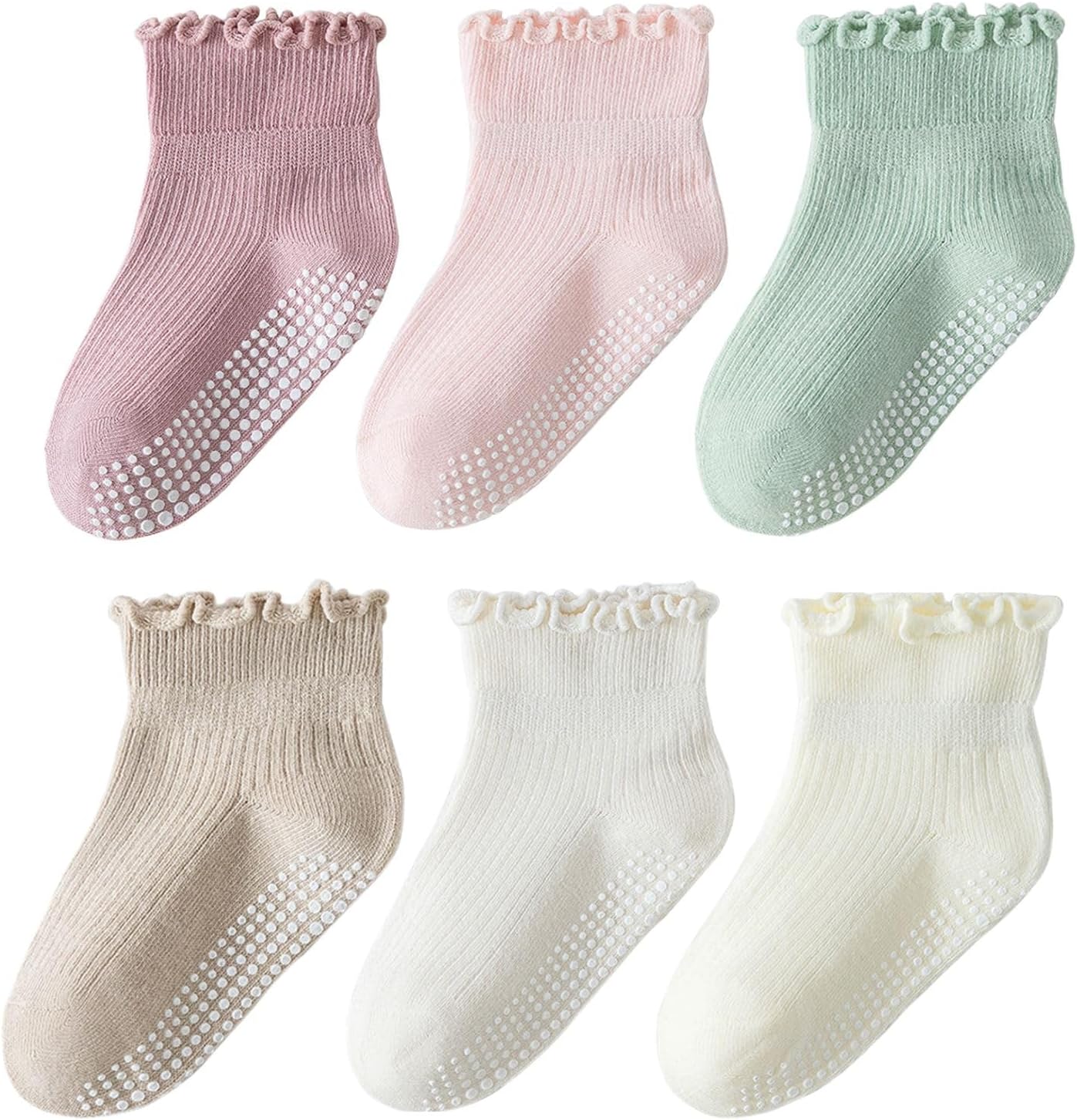 ANYANIME 6 Pairs Toddler Ruffle Socks for Girls Baby Grip Socks Non Slip Socks Cute Grippy Frilly