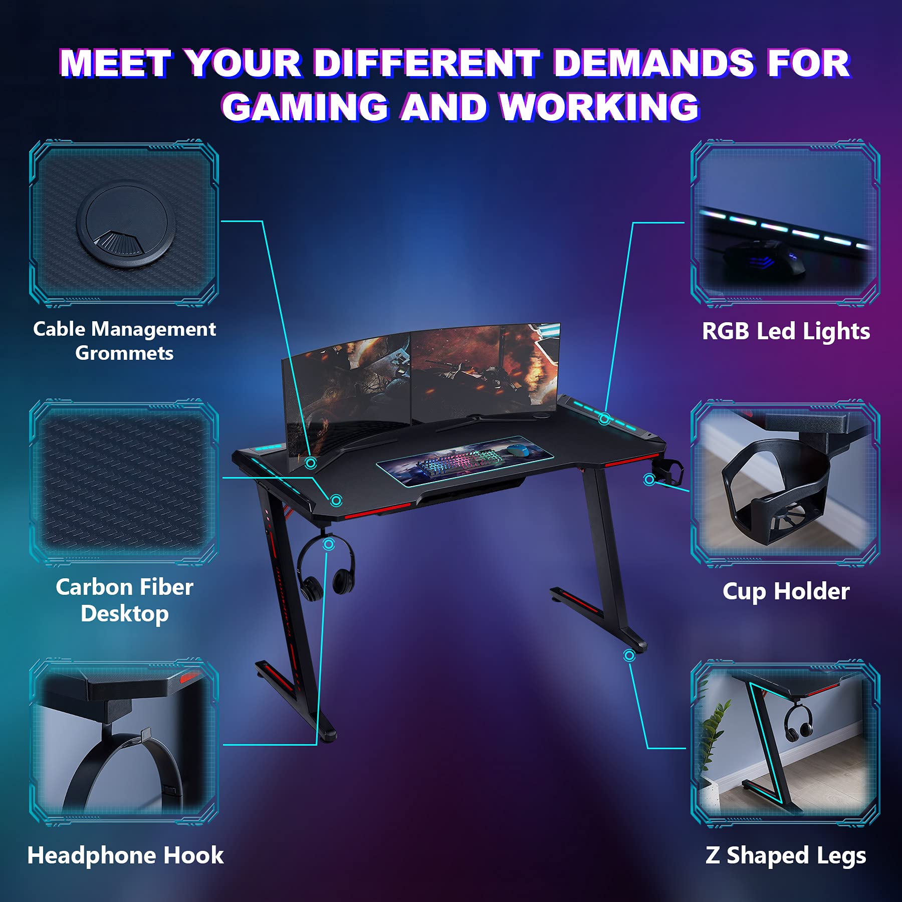 Tribesigns ZShaped Gaming Desk, Large Gaming Table PC Computer, Desk, Simple Wood and Metal