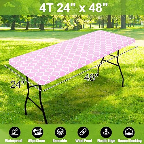 Miniatura 202 de Smiry - Mantel rectangular para mesa de pícnic, impermeable, elástico, ajustable para mesas de 6 pies de vinilo con parte trasera de franela Verde