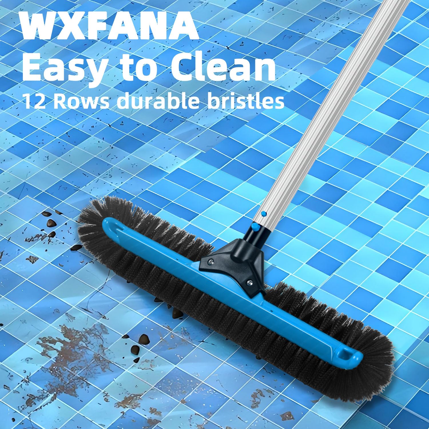 Cabezal de cepillo de piscina de 20 pulgadas de ancho, cepillo de limpieza de piscina resistente con cerdas de 12 filas, cepillos de piscina enterrados/superiores con extremos curvos, azul