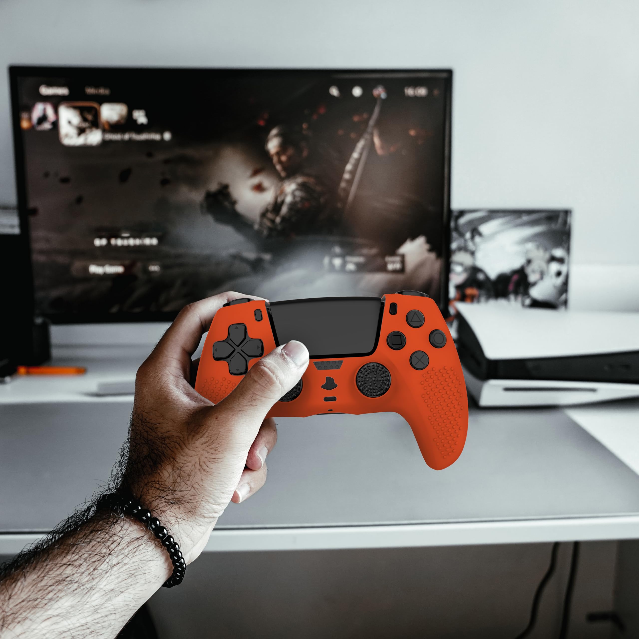 MyGadget Funda de Silicona Mando PS5 - con 8 Botones de Thumbsticks (2 Pares Altos | 2 Pares Bajos) - Carcasa para PlayStation 5 Dualsense Wireless en Naranja — view 6