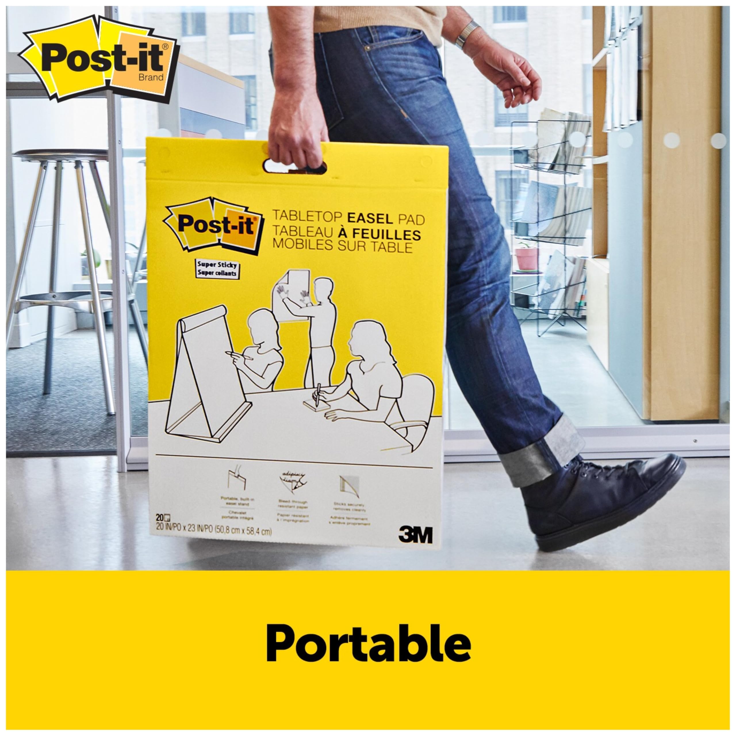 Post-It Chevalet de table Pad, 20 x 58,4 cm, 20-sheets/Pad, White with Primary Lines, 20 x 23 in