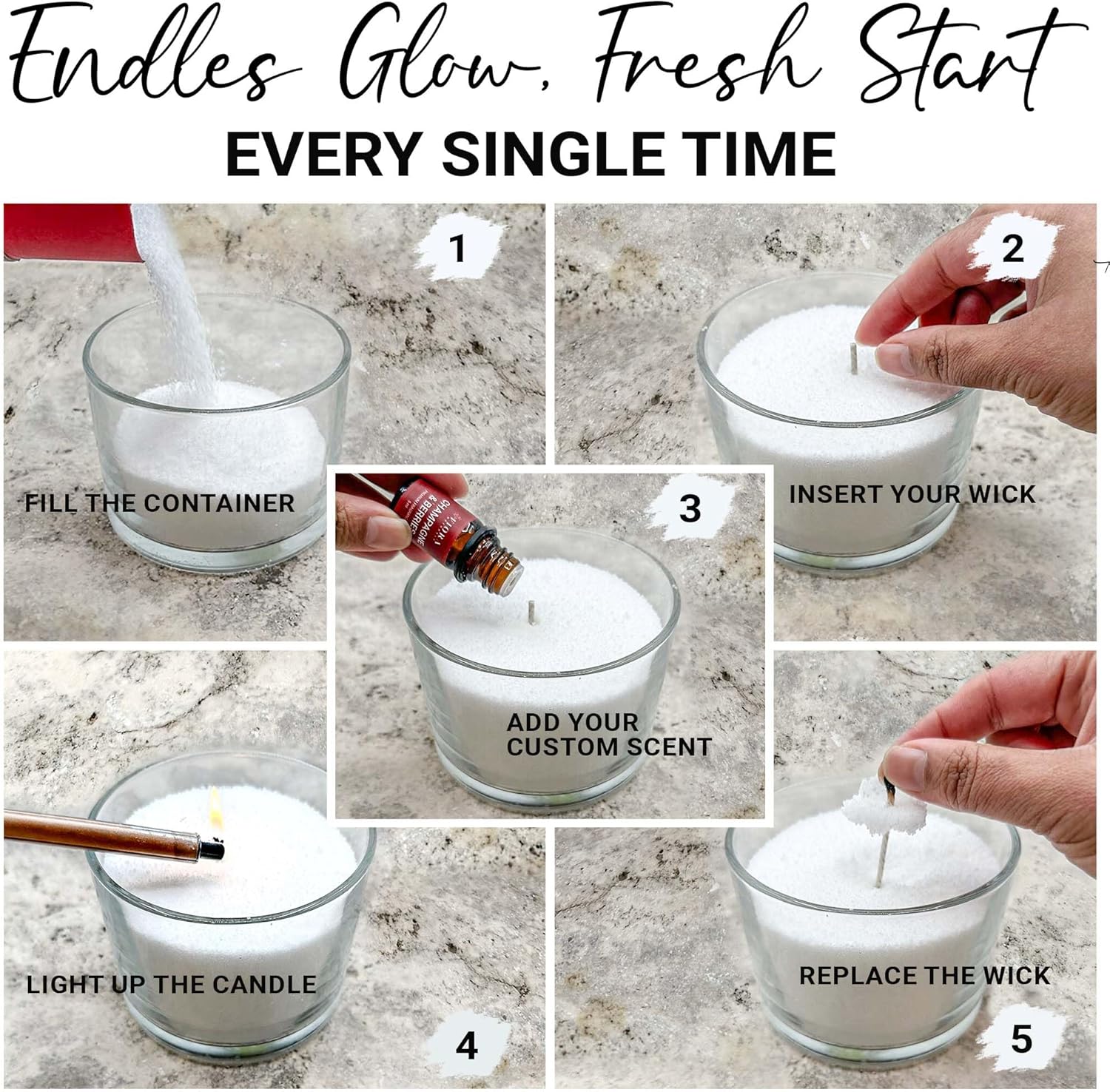 Pearled Candle Sand Set Easter Decorations, 18oz Sand Wax, 30 Wicks, 2X Natural Fragrance Oils + Large Glass Jar Included, Smoke-Free Powder Snow Candles, Upto 120 Hours Burn Time, Candle Making Kit