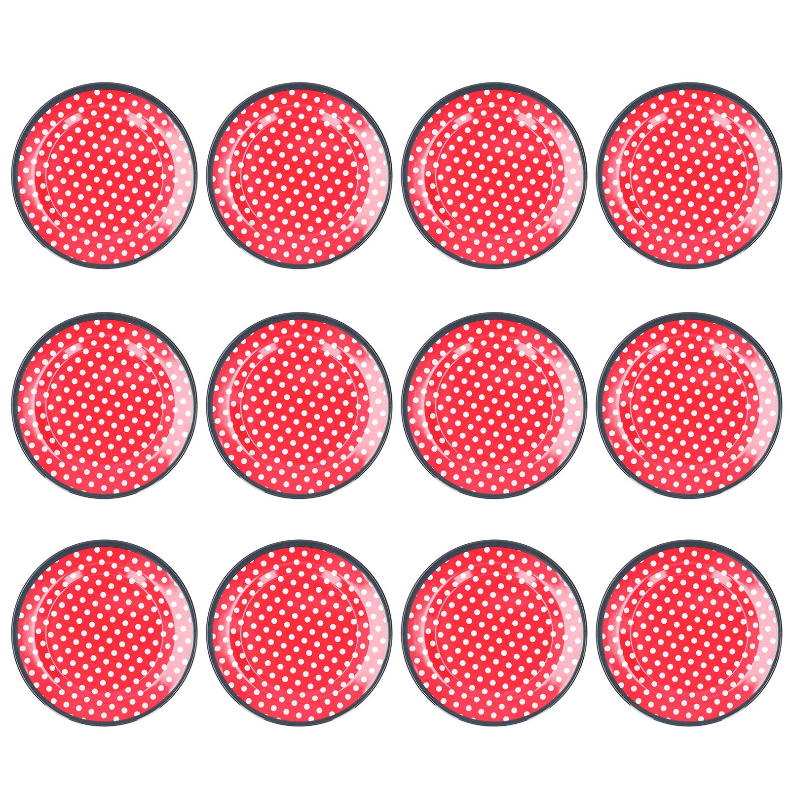 12 pièces assiettes à salade Premium ensemble assiettes de vaisselle en mélamine durables pour cuisine restaurant usage domestique couleur comme indiqué taille 22,6 cm 9 po (point rouge)