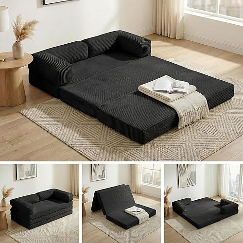 Convertible Sofa Bed Queen,5-in-1 Tri-Fold Boneless Couch with Removable Armrests