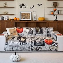 EVENHUG Halloween Sofa Cover for Festival Home Decorations Slipcover Furniture Protector Washable Couch Cover with Non Slip and Elastic Straps for Kids Pets Dogs Sofa