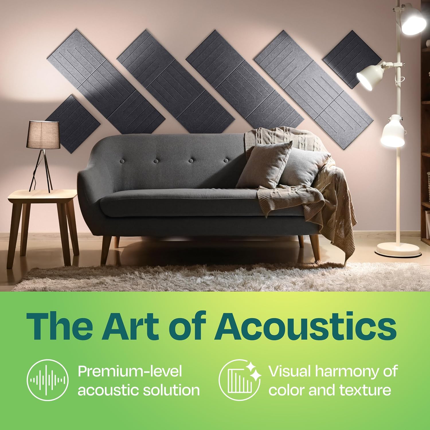 Acoustic Panels 12-Pack Soundproof Wall Panels 12"x12"x0.4" Decorative Sound Dampening for Your Home, Office, Studio, Bedroom & More with Unique LineWave Carving [Pebble Gray] image 2