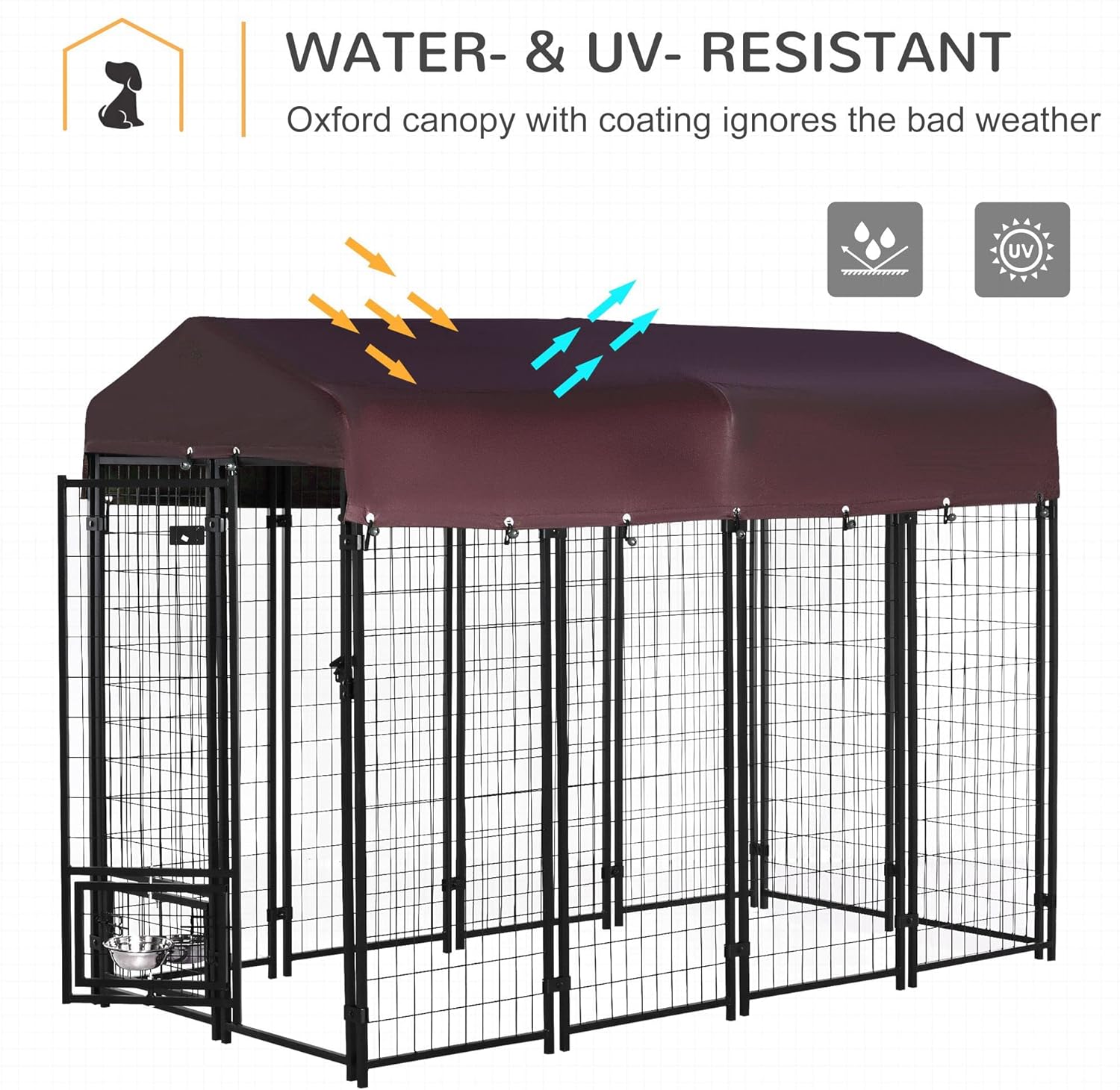 Canopy protecting the kennel from water and UV rays