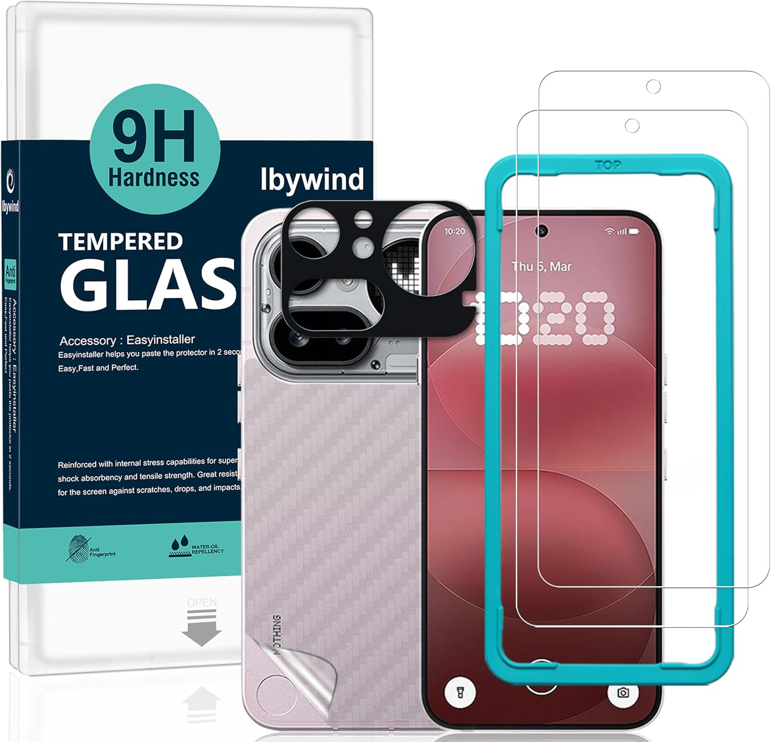 Ibywind for Nothing Phone (4a) Pro 5G Screen Protector,2 Pack,9H Hardness Tempered Glass and Camera Lens Protector,with Alignment Frame,Full Coverage,Bubble Free,Fingerprint Unlock,Scratch Resistant