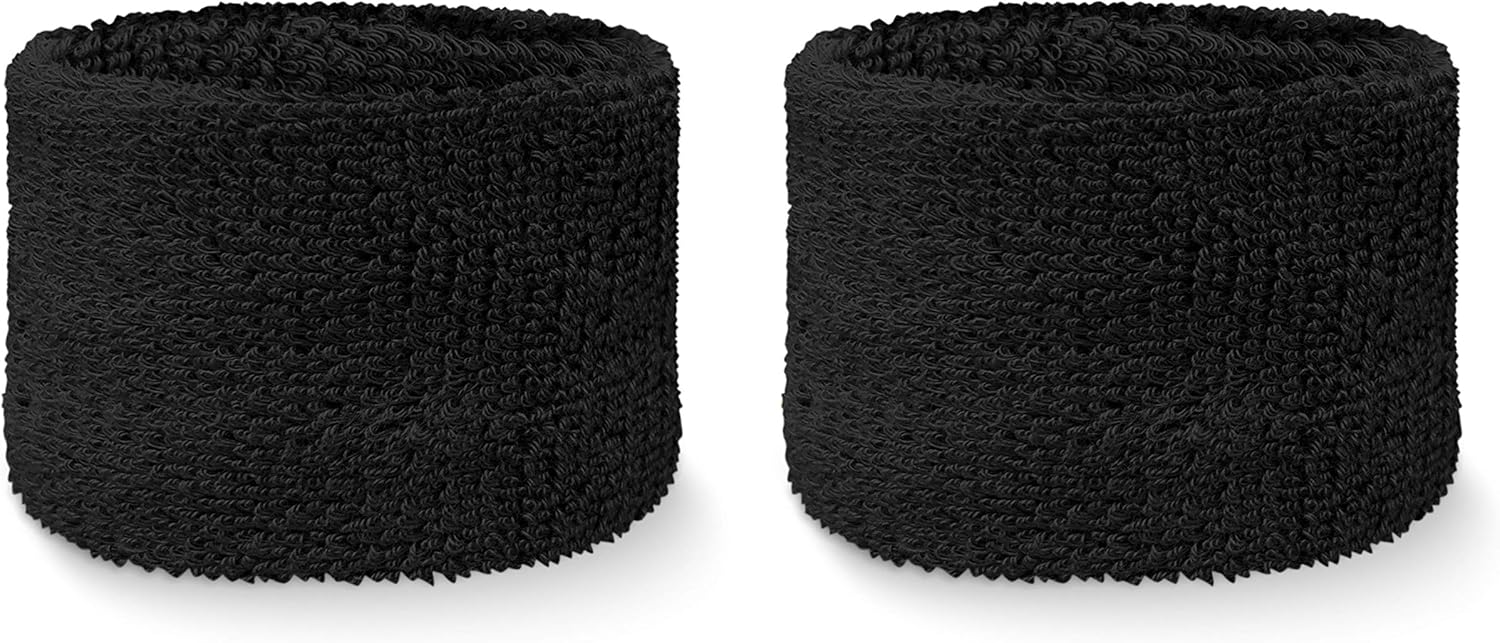 Couver Wrist Sweatbands Absorbent Sweatbands for Tennis Football Basketball Running Athletic Sports and Working Out - Solid Cotton Terry Colth Sport Wristband(1 Pair)
