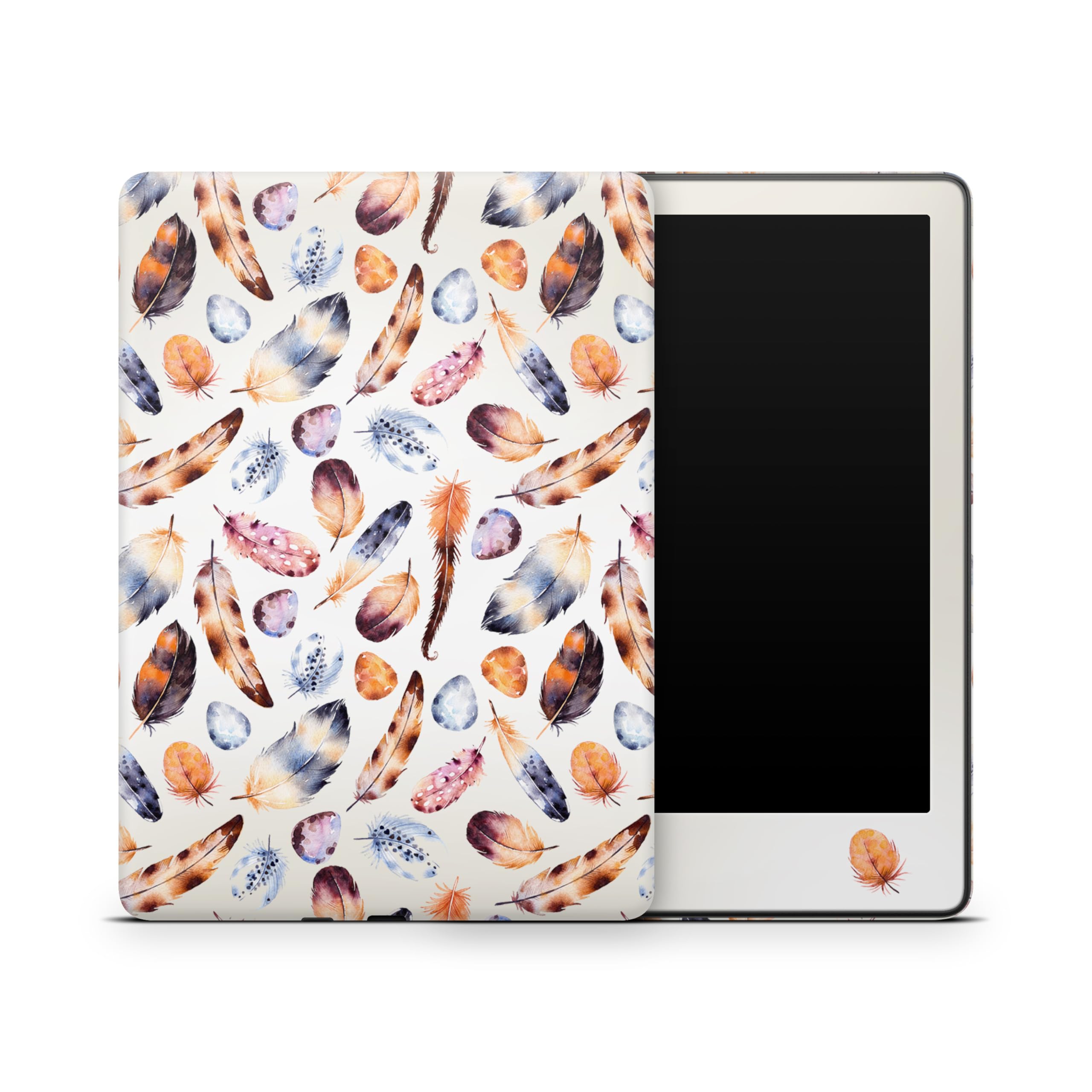 ZOOMHITSKINS Glitter Kindle Skin Compatible with Kindle Paperwhite Gen 11 (2021), Elegant Classic Vintage White Bird Feather Sepia Brown, Easy Bubble-Free 3M Vinyl Decal, Made in The USA