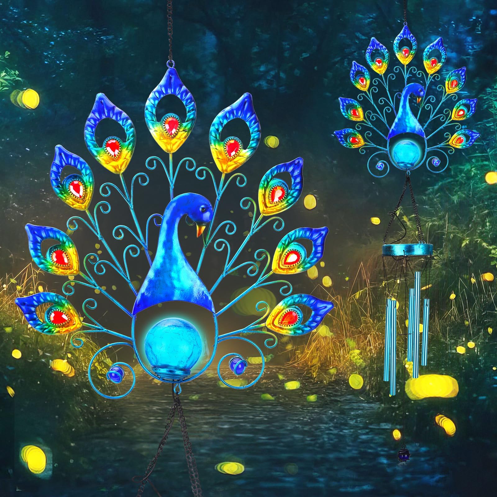 Outdoor Hanging Wind Chimes, Colorful Peacock Wind Chimes