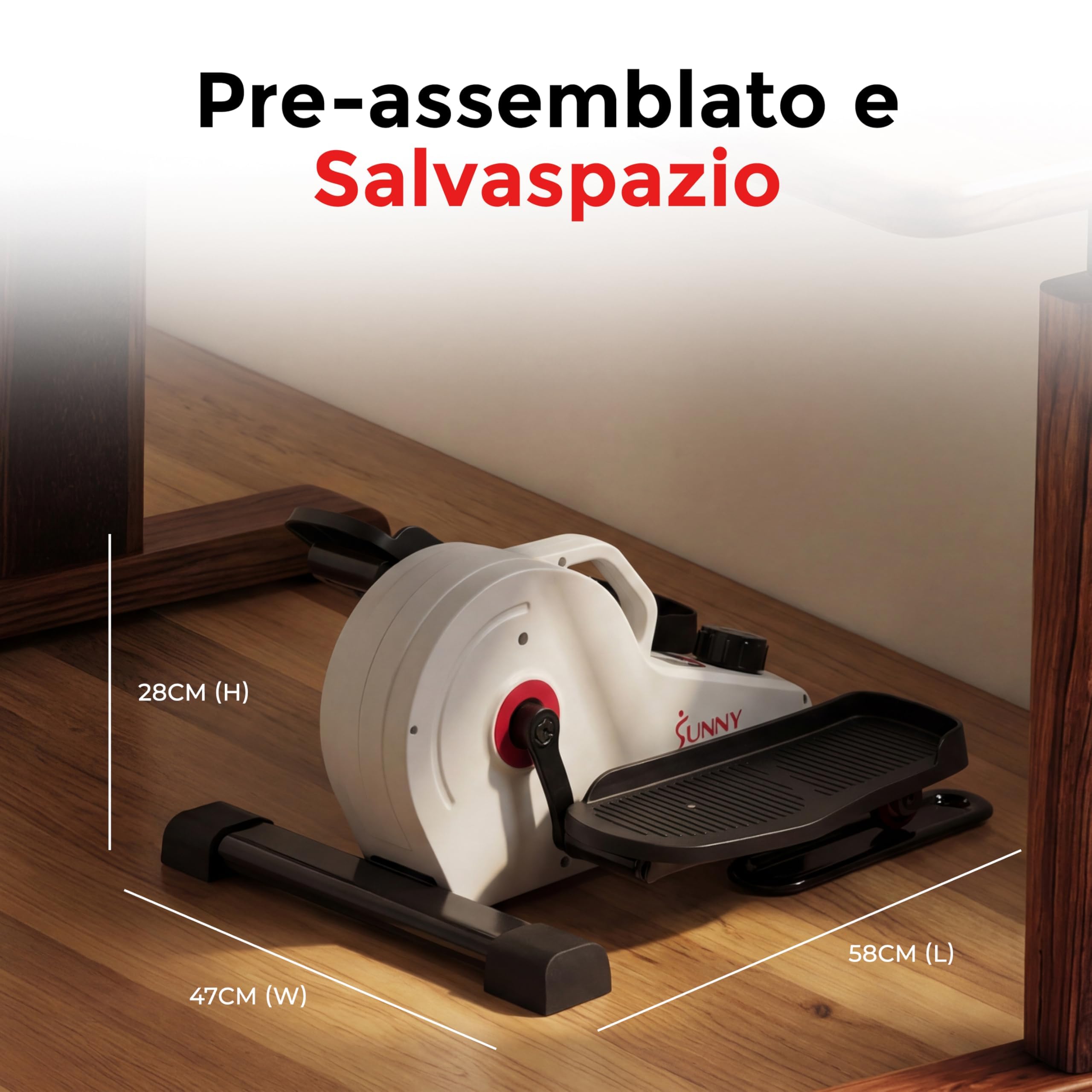 Sunny Health & Fitness Ellittica Compatta da Sotto-Scrivania, Macchina Portatile per Esercizi a Casa, Pedaliera 2-in-1 per Allenarsi da Seduti o in Piedi, Opzionale con l’app SunnyFit Gratuita