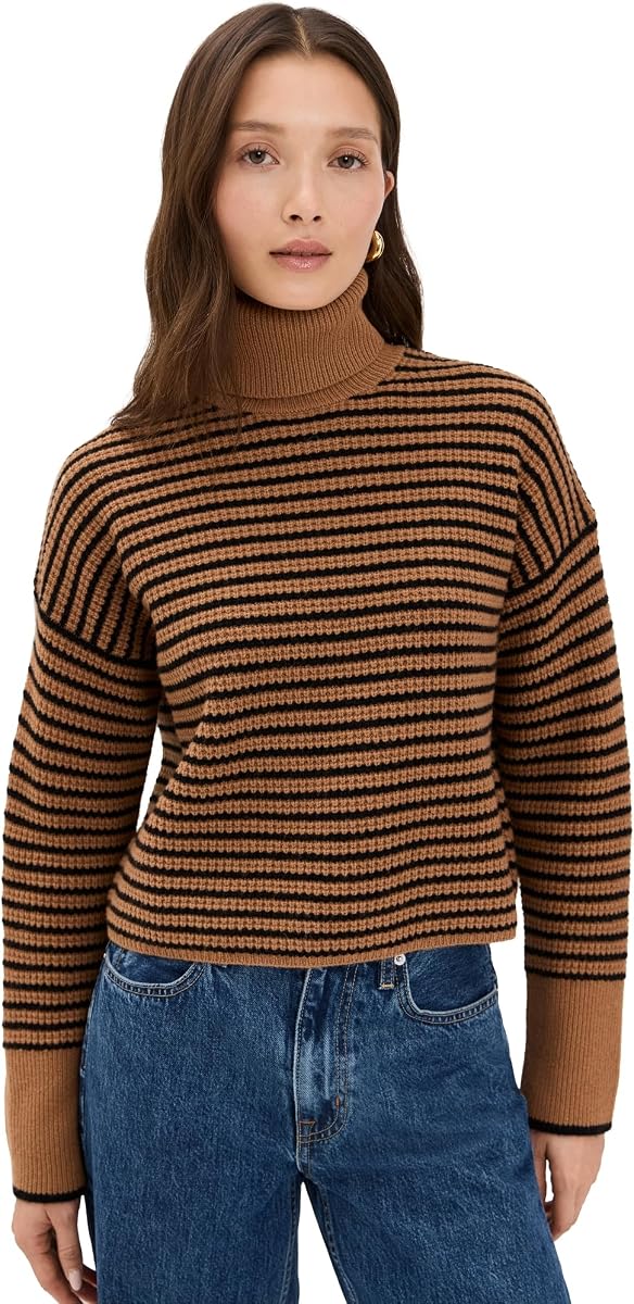 Madewell Women's Pine Stripe Wool Waffle Turtleneck