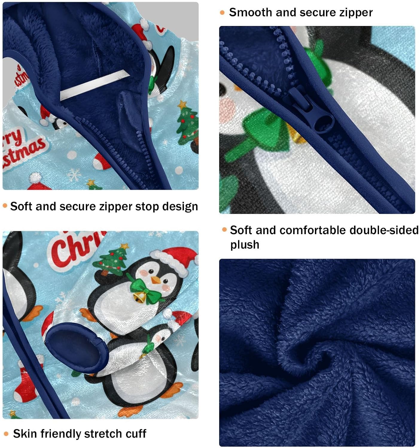 KLL Merry Christmas Cute Penguin Blue Toddler Soft Jackets Outerwear Jackets Navy Blue Baby Boys Fall Fleece Jacket
