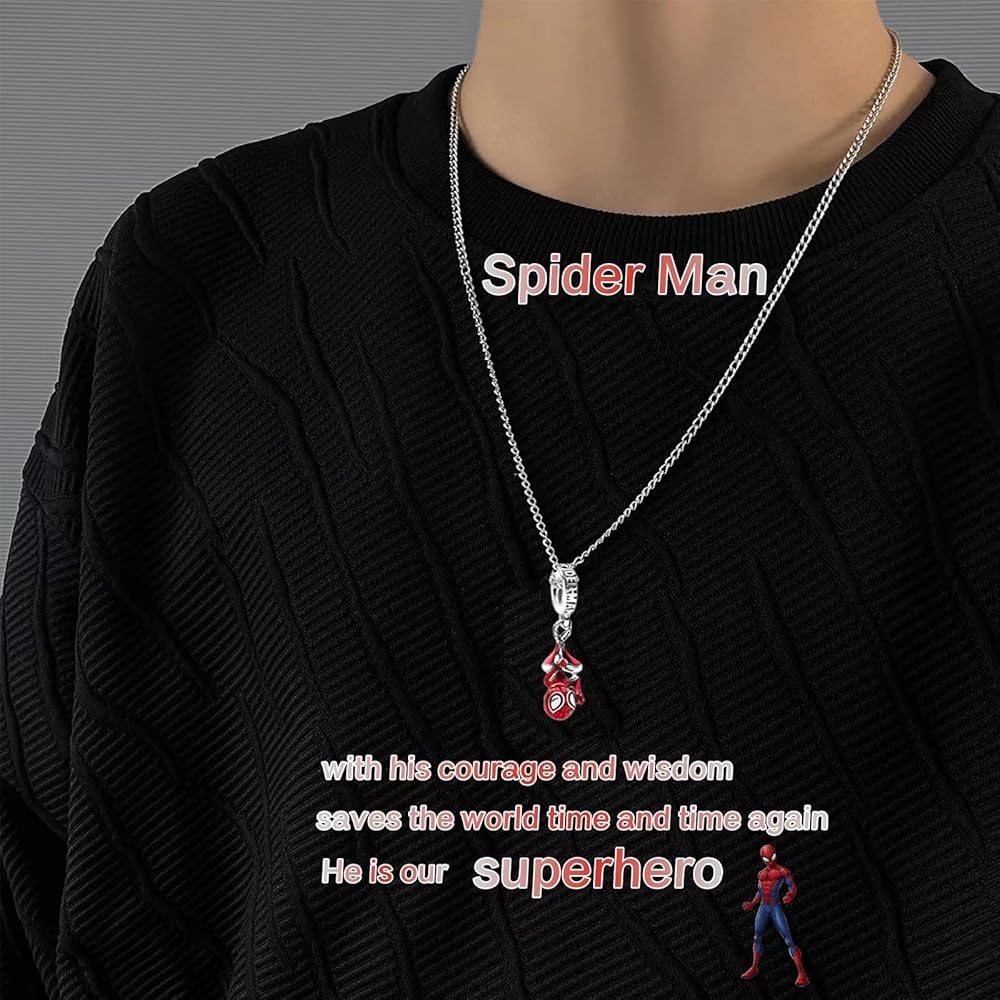 SIXDUTON Spiderman Collana Con Ciondolo, Decorativi Leggeri Inox Leggero Ciondolo, Regalo Per Ragazzi E Ragazze (Argento - Foto 6