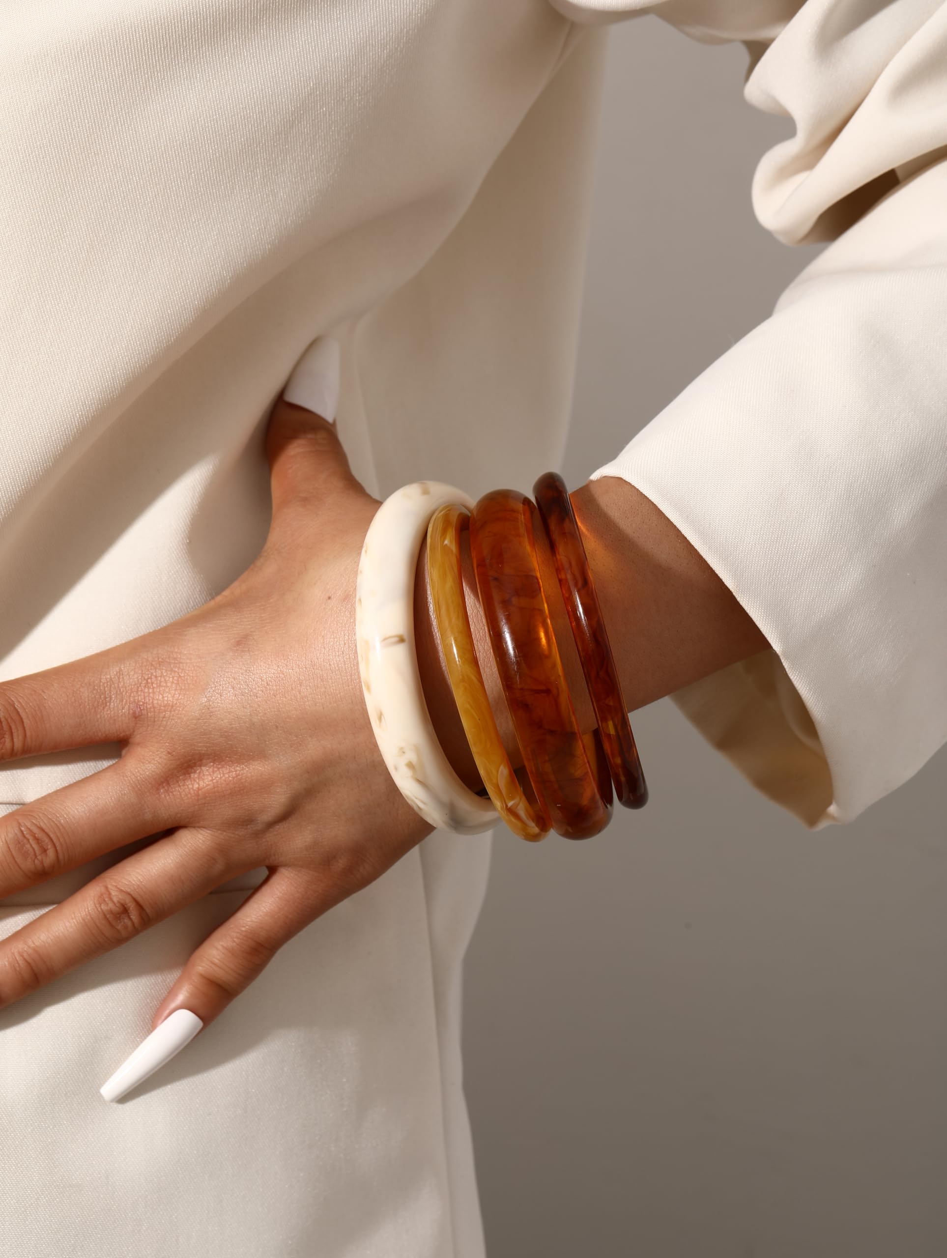 ÌF ME Acrylic Bangles Bracelets for Women, Irregular Acrylic Resin Chunky Bracelets Geometric Fashions Thick Statement bangle Set view 2