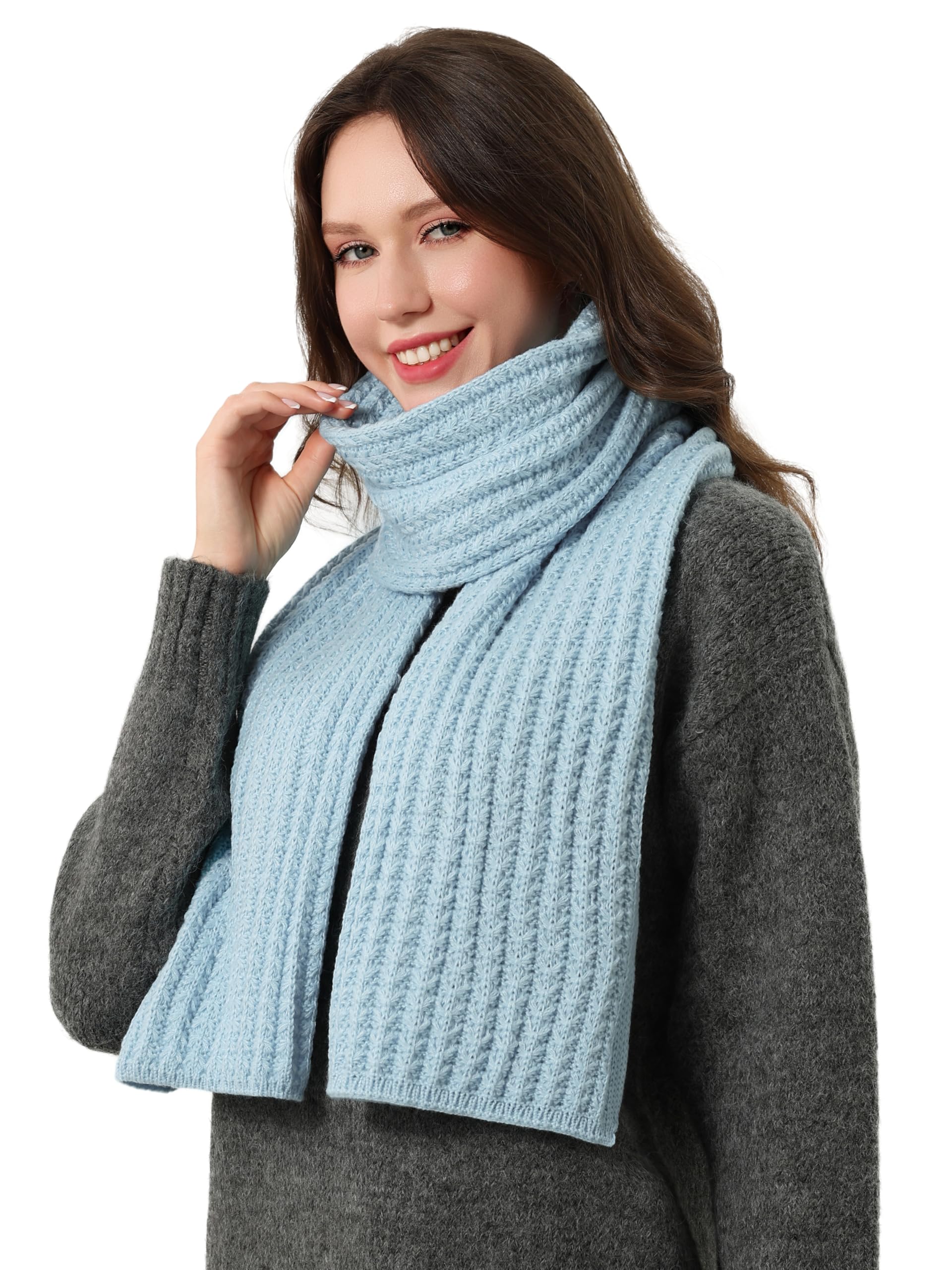 DonDon scarf for women uk winter scarf knitted scarf - Light blue