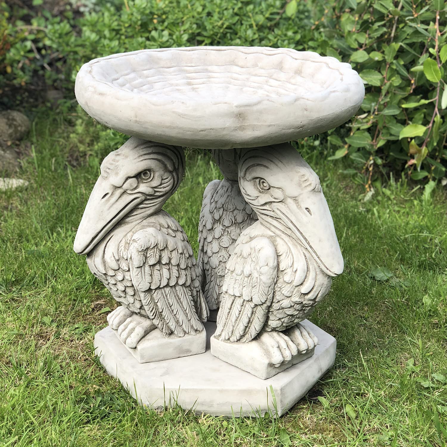 ONEFOLD - LARGE PELICAN BIRD BATH | HAND CAST STONE FEEDER | GARDEN ORNAMENT | FROST PROOF | STUNNING OUTDOOR DECOR | WILDLIFE CARE | 66 KG