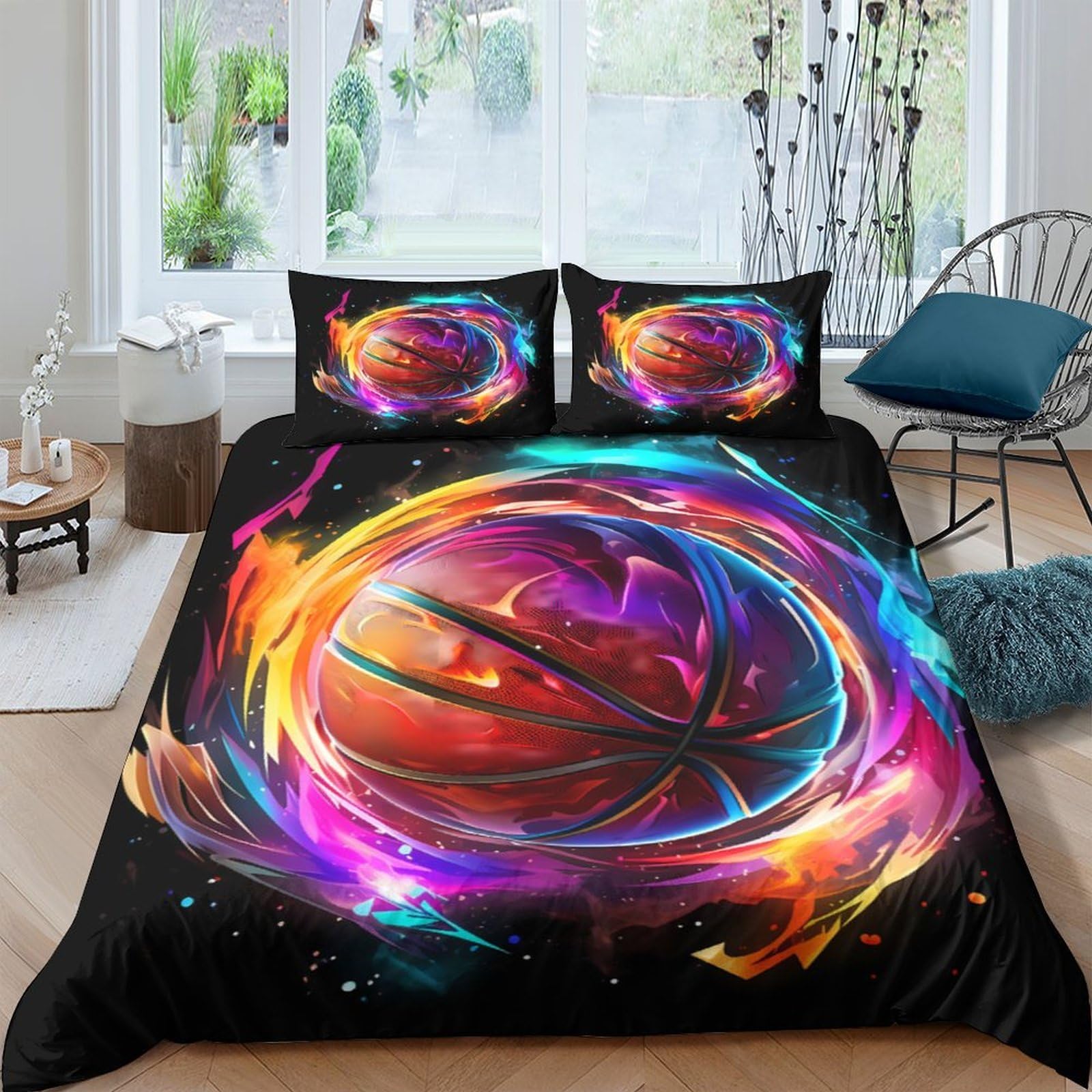Ctjqhvkz Style-3 3D Printed Neon Basketball Fitted Sheet Microfiber Colourful Swirl Bed Sheet For Bedroom Guest Room Decor Single（135X200cm）