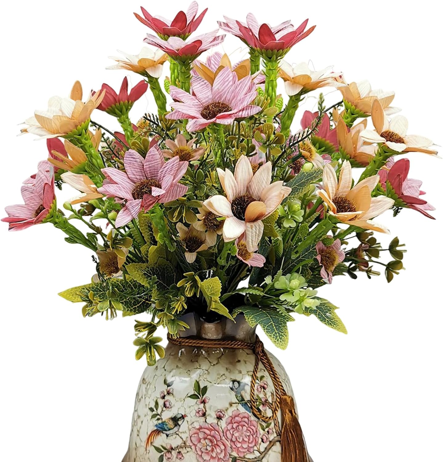 Artificial Wildflower Bouquet 4PCS Silk Daisies Fake Faux Flowers for Home Decor Ideal for Spring & Summer Arrangements (Wrinkled Poppy-Brick red 4pcs)