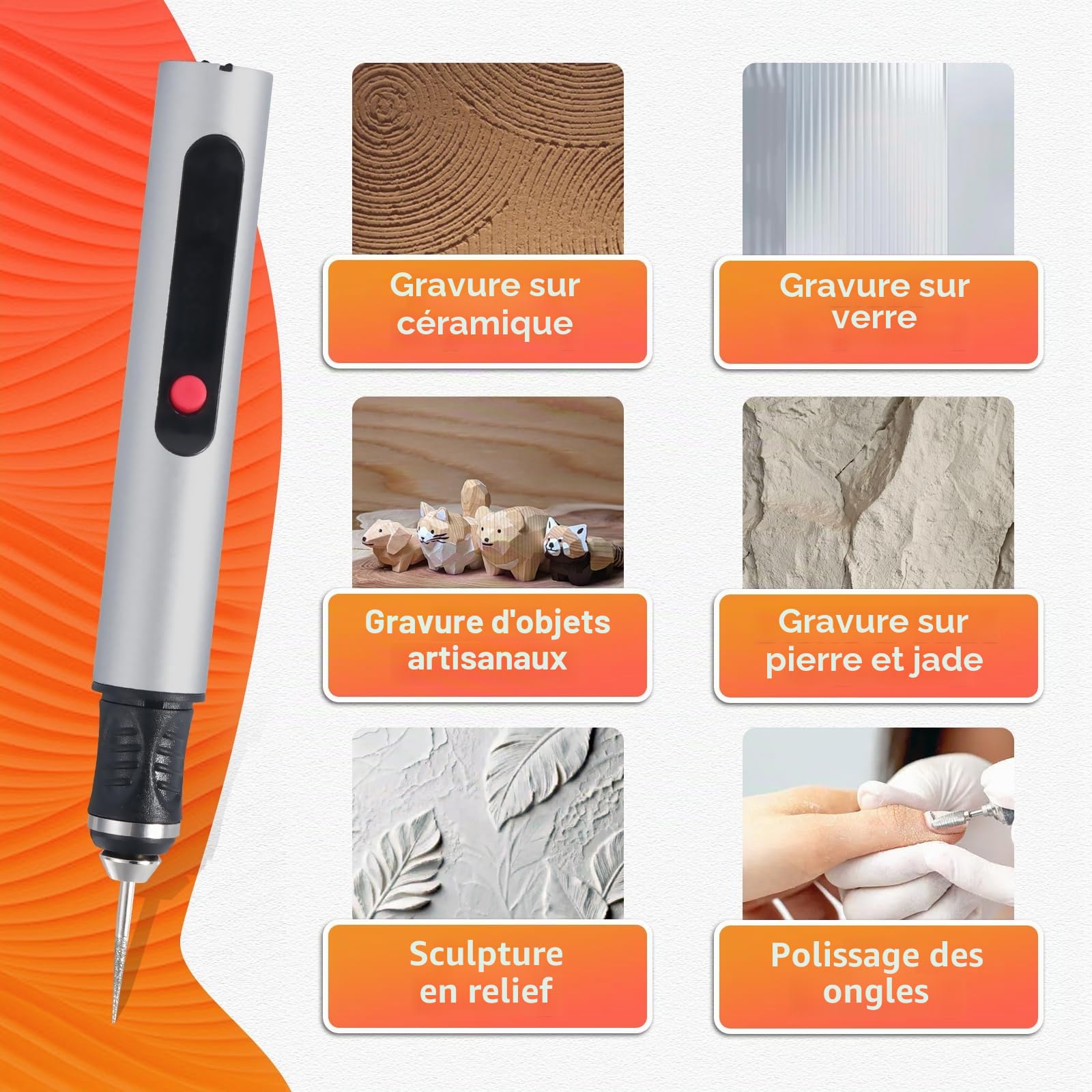 Appareil de gravure électrique pour verre et bois, kit de gravure sur verre, mini fraise avec 30 embouts, vitesse de rotation à 3 niveaux, stylo de gravure 10 W pour bricolage et artisanat, noir