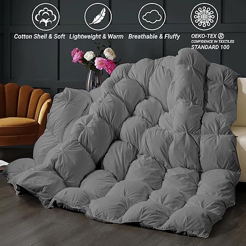 Miniatura 5 de ELNIDO QUEEN Edredón de plumas tamaño Queen, lujoso edredón de cama plisado gris de hotel, ultra suave para todas las estaciones, funda 100%