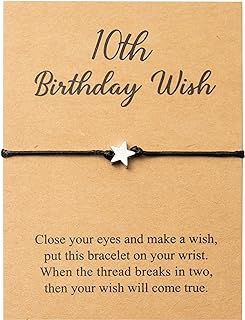 10th Birthday Wish Bracelet, Adjustable Star Cord Bracelets with Make A Wish Cards, Friendship Simple Handmade Bracelet Birthday Gift for Daughter Friends Girls Sister