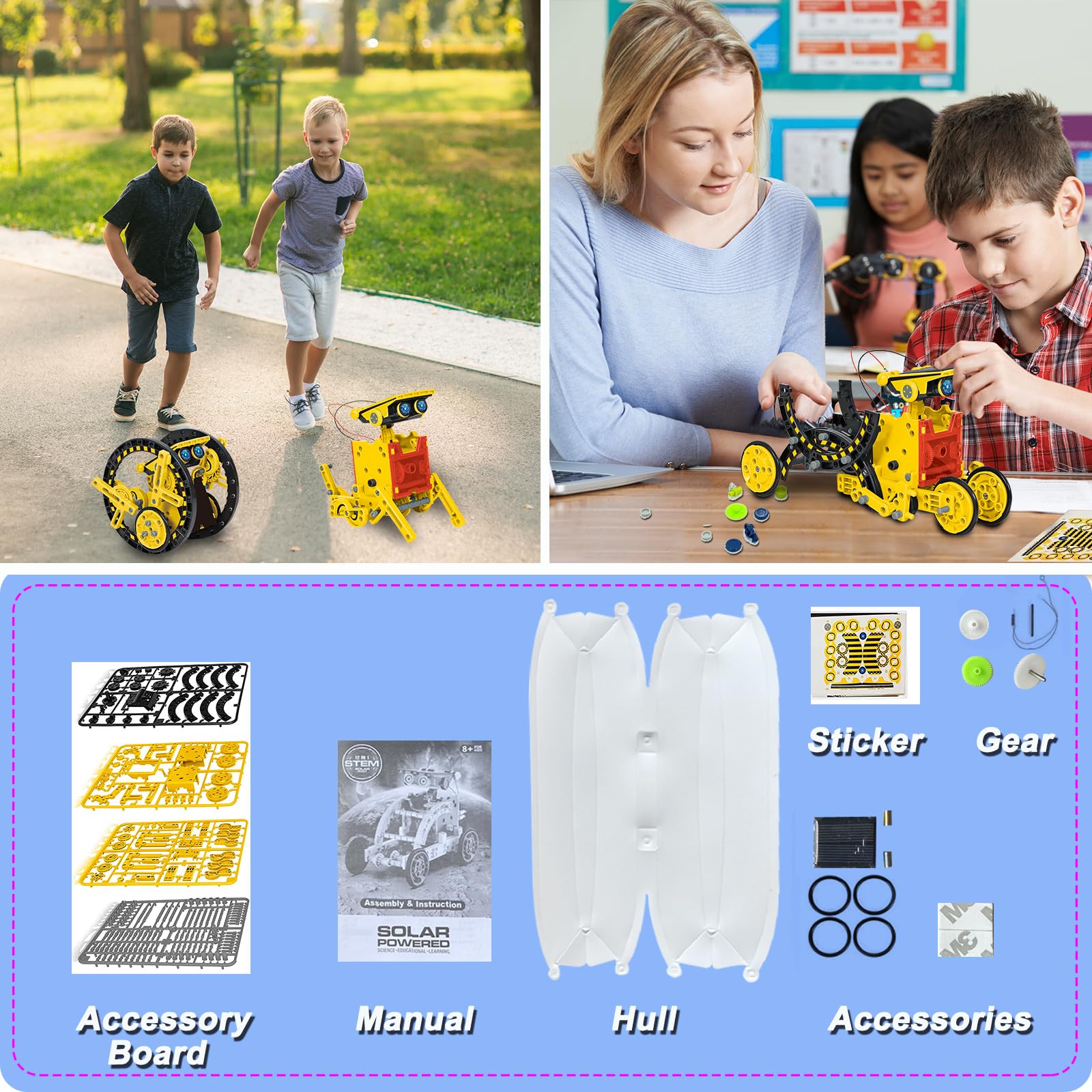 Jeux 6 Ans Garcon Robot Solaire 15-en-1 VEPOWER - 212 Pièces STEM, Jeu Construction Enfant 8-13 Ans Robot 15 Modèles Solaire