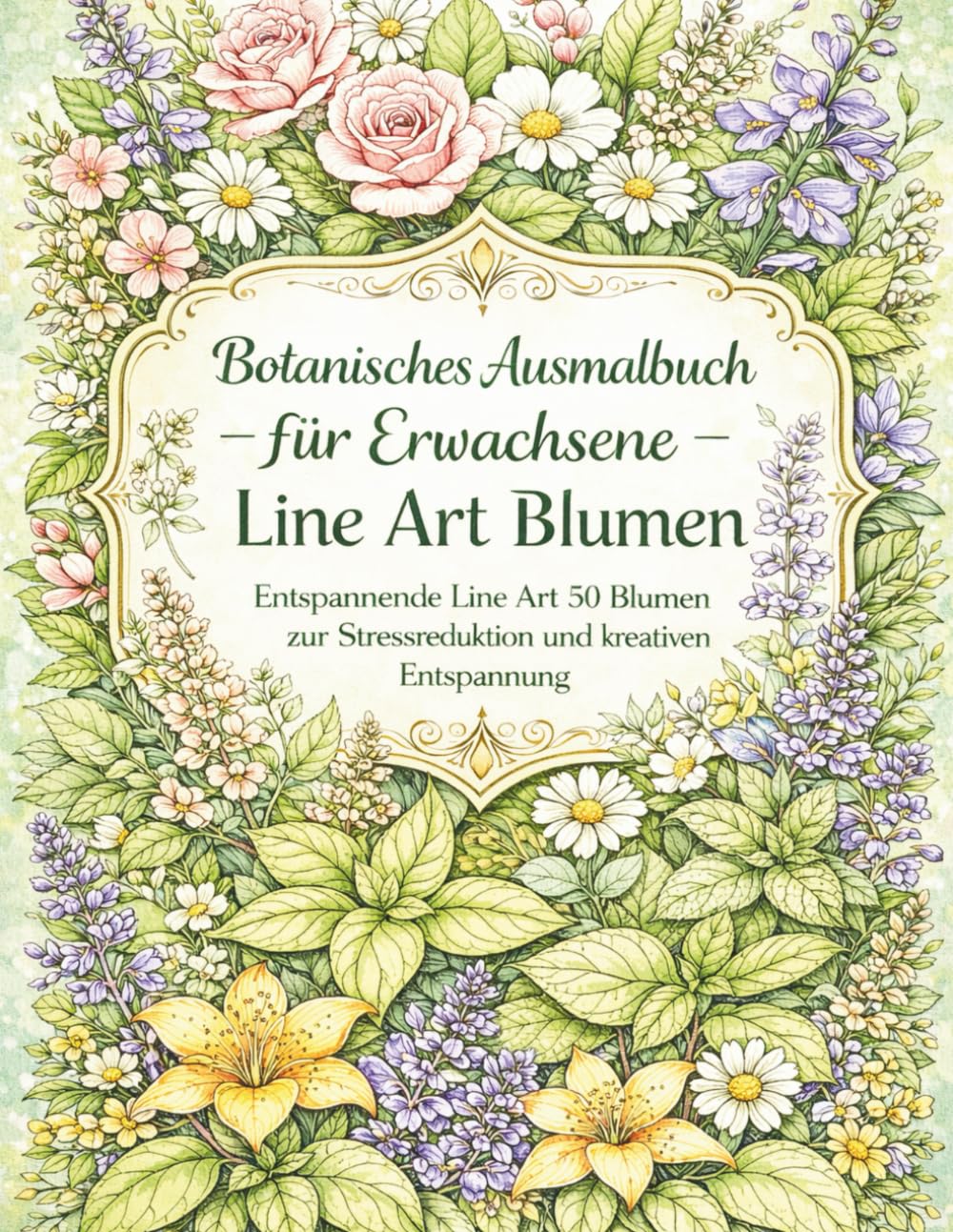 Botanisches Ausmalbuch für Erwachsene – Line Art Blumen: Entspannende Line Art 50 Blumen zur Stressreduktion und kreativen Entspannung