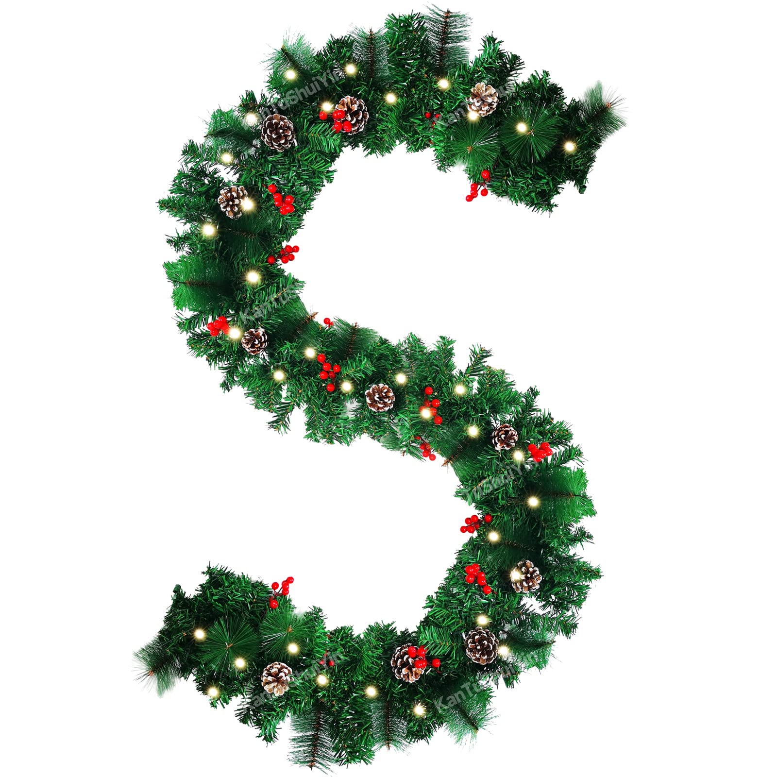 Photo 1 of 9 FT Christmas Garland with Pine Cones,Battery Operated Christmas Garland with 50 LED Lights, for Indoor Home Winter Holiday New Year Xmas Decorations,Christmas Decorations…