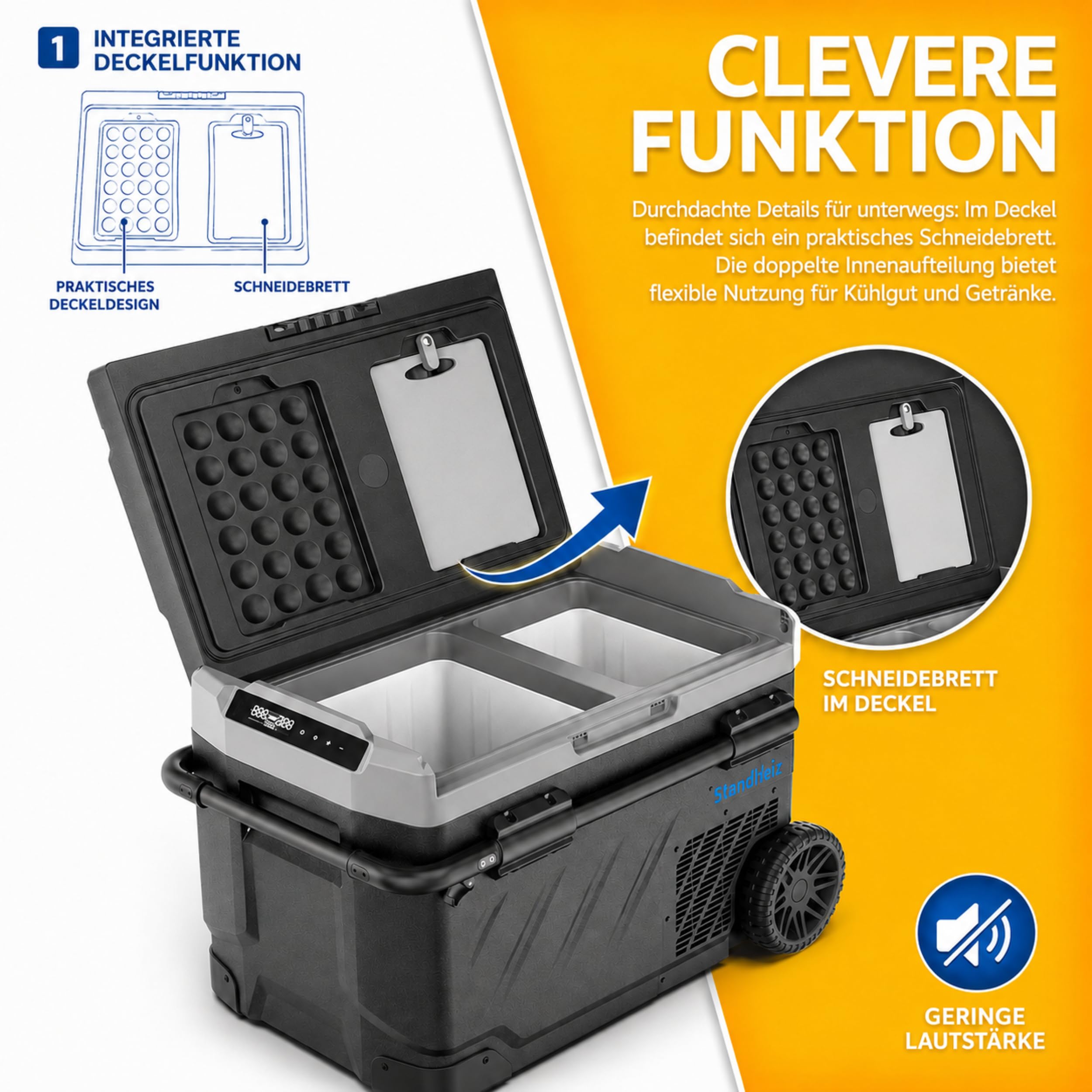 Kompressor Kühlbox 41L – Tragbarer Mini Kühlschrank mit Rollen & Teleskopgriff, 12V 24V 230V für Auto, Camping & Wohnmobil, App-Steuerung, Dual-Zone, Schwarz-Grau, LKW, PKW, Wohnmobil