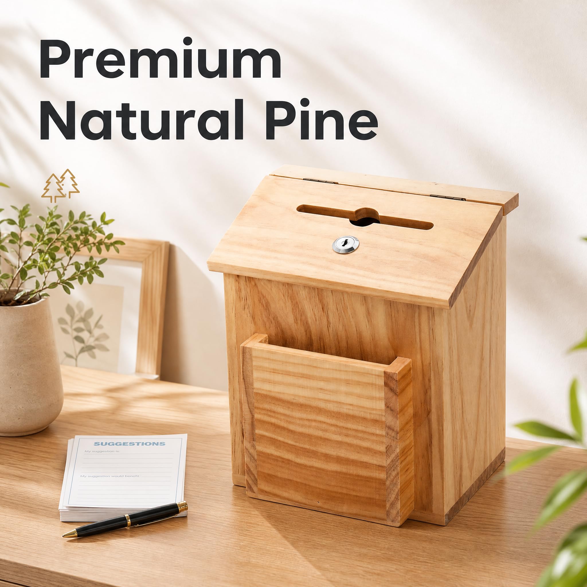 Wooden Suggestion Box with Lock - ZENFUN -4