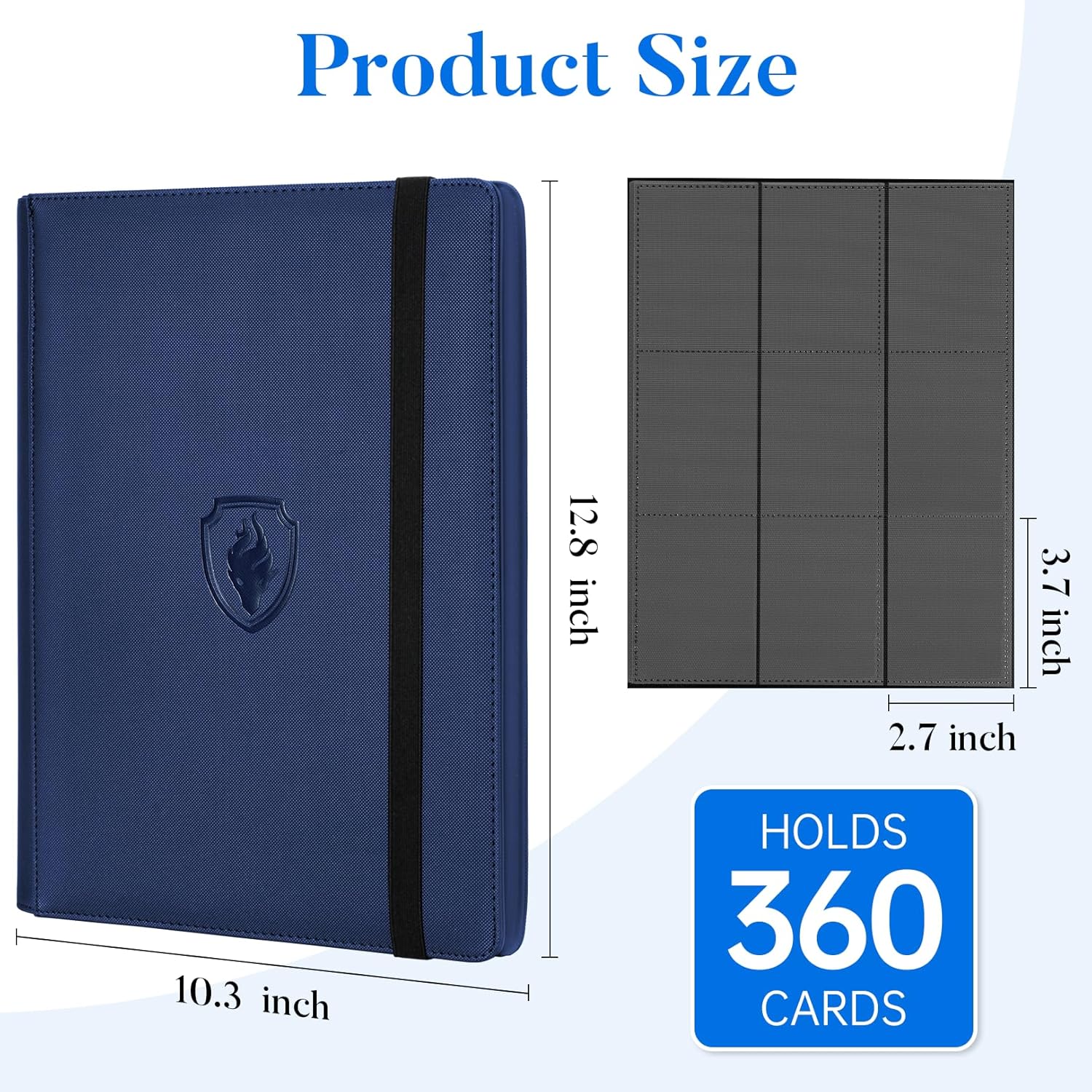 Premium 9 Pocket Card Binder for 360 Cards, Fabmaker PU Cover Trading Card Binder, Sturdy Card Collection Album, Sleek Card Holder Folders for Game Cards & Sports Cards, Navy Blue