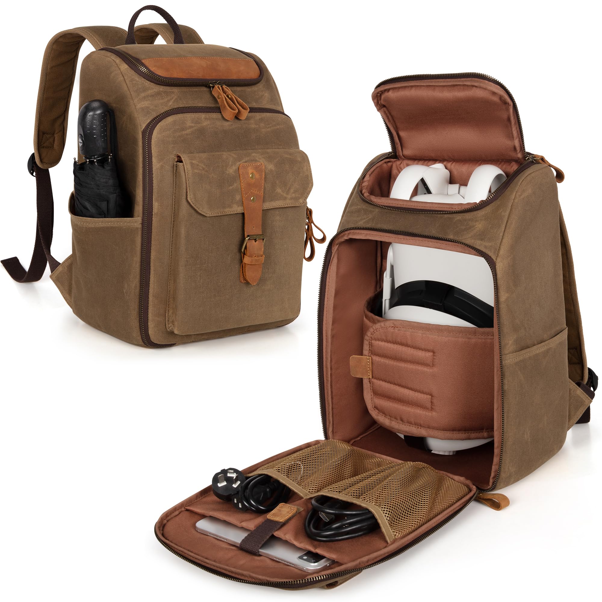 Trunab Etui do przenoszenia kompatybilne z Oculus Meta Quest 2/3/3 Pro/Elite Strap, etui podróżne plecak vintage z wieloma kieszeniami na zestaw słuchawkowy VR, kontroler dotykowy i akcesoria do gier,