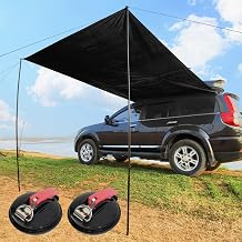 Car Side Awning for Outdoor Camping Foldable Car Shelter Car Tailgate Canopy Portable Truck Awning Kit with Suction Cups & Pegs & Adjustable Tarp Poles 6.5   9.8 Ft Black